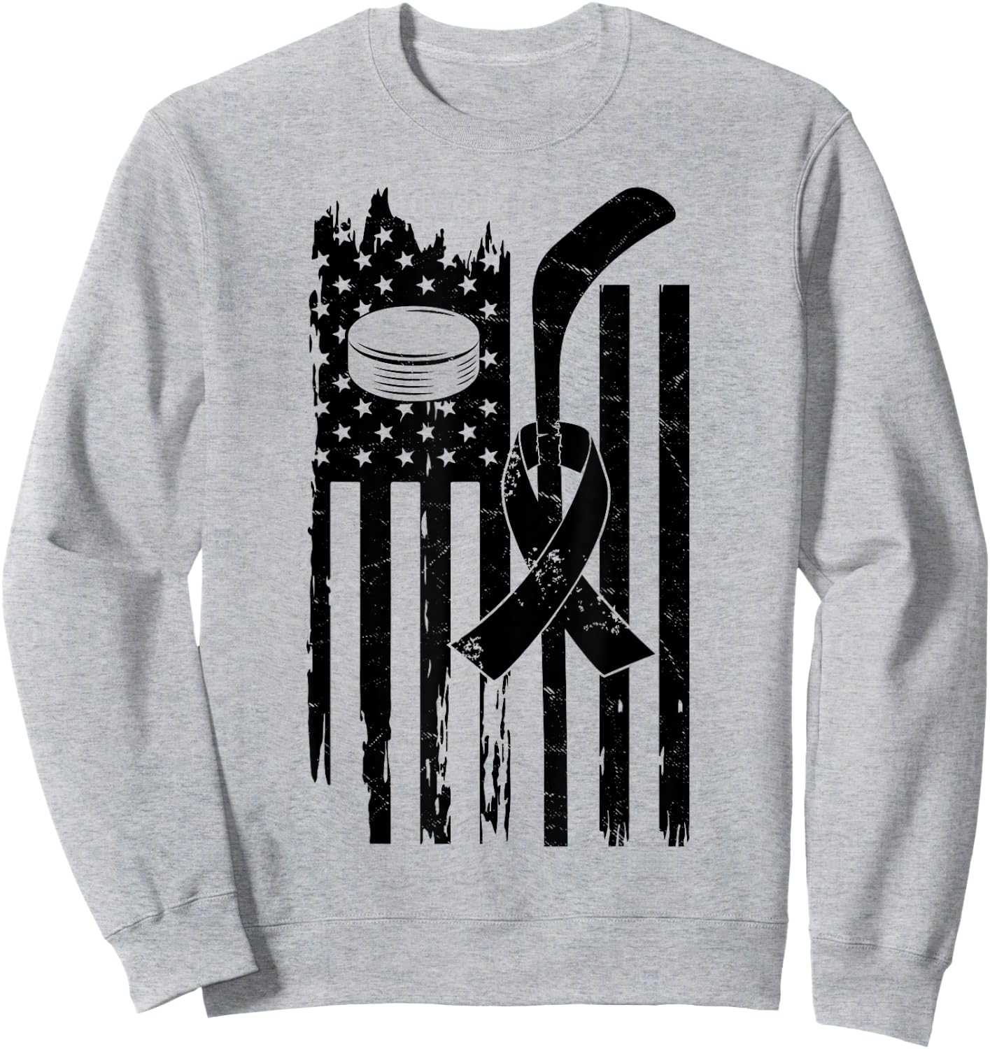 Hockey Pink Ribbon Breast Cancer Awareness Sport Lover Sweatshirt - Sweatshirt | Ash