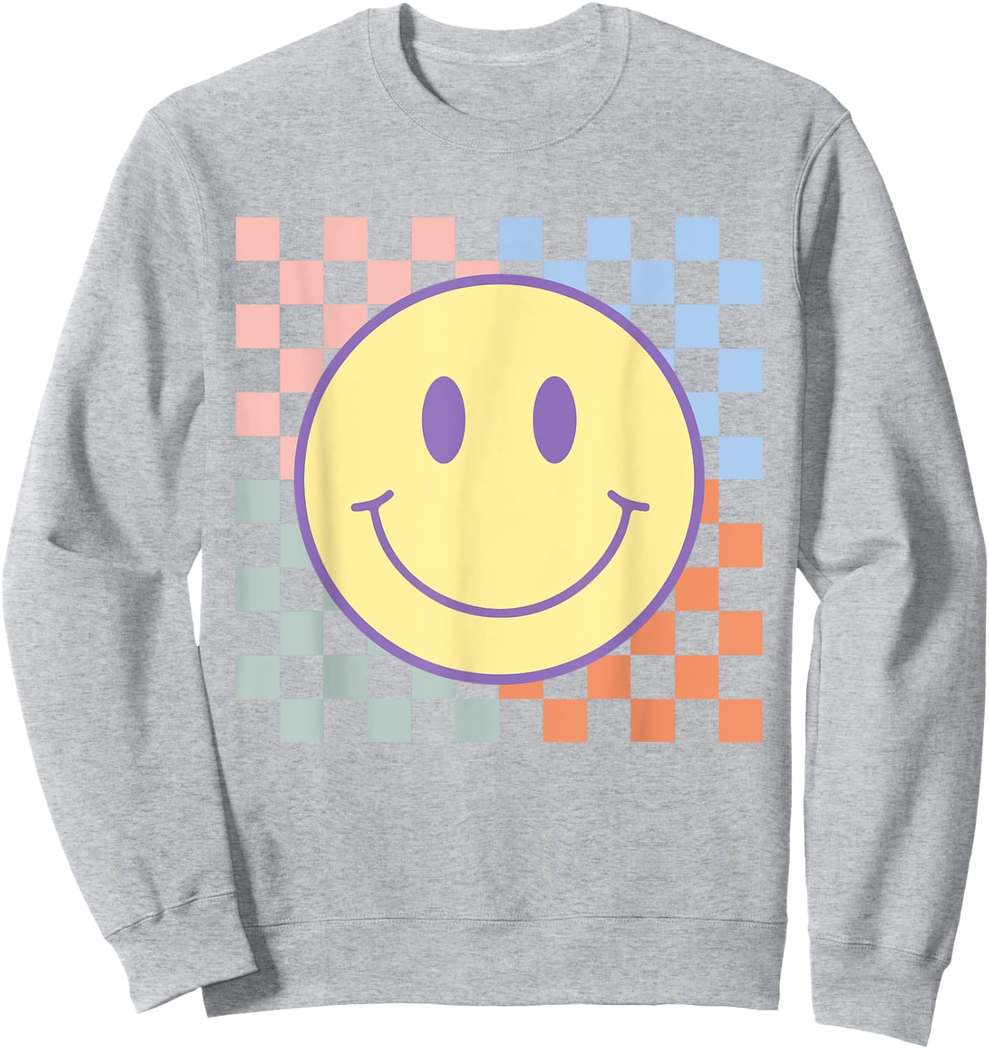 Retro Smile Face Shirts Checkered Pattern Men Kids Sweatshirt - Sweatshirt | Ash