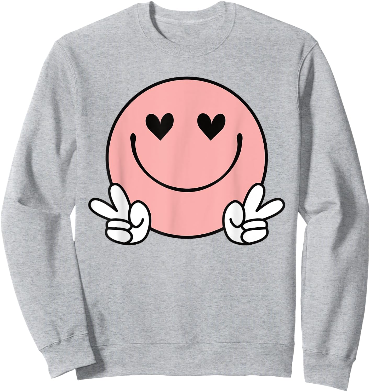 Peace Pink Smile Face Happy Funny Heart Eyes Smiling Face Sweatshirt - Sweatshirt | Ash