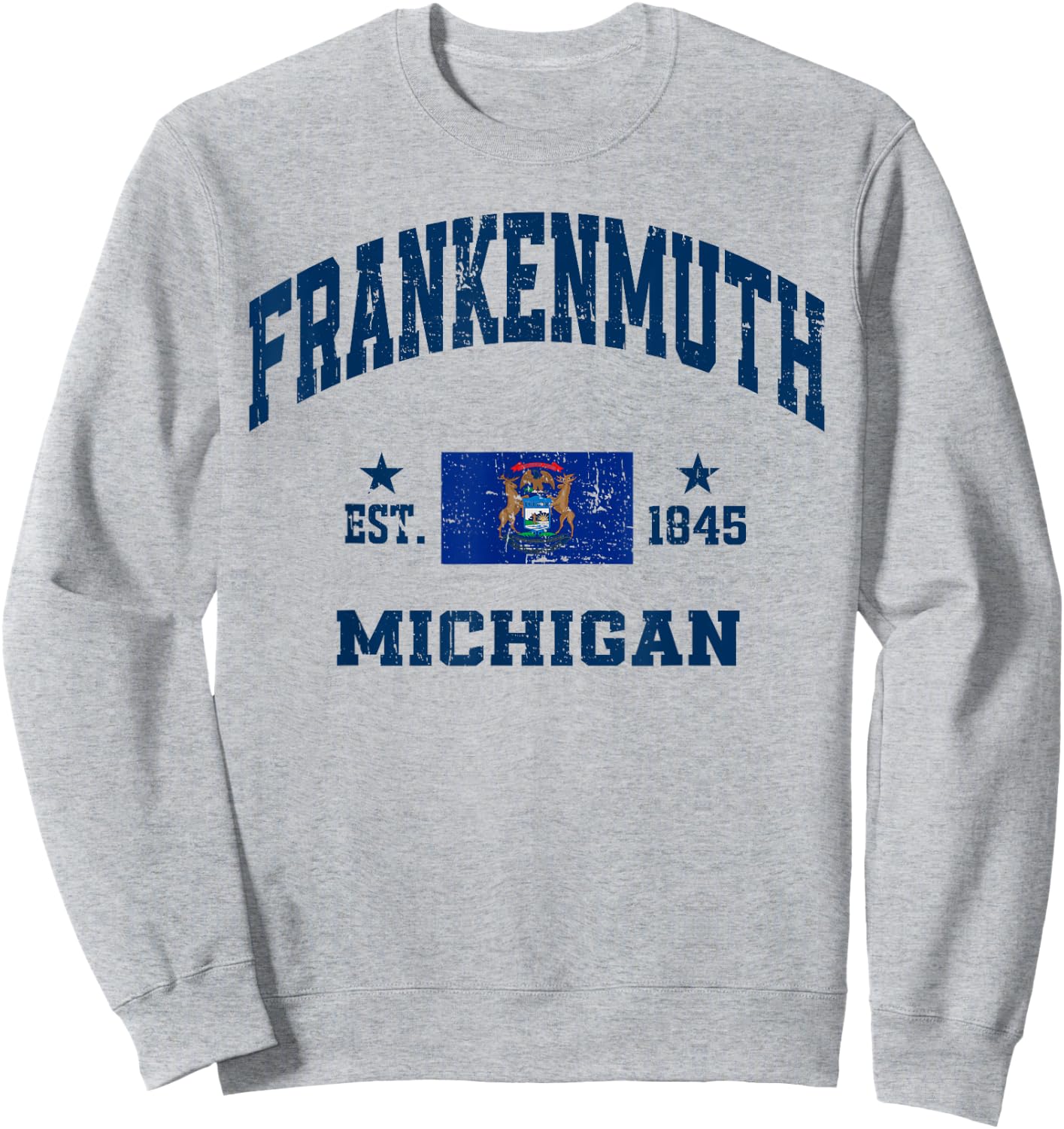 Frankenmuth Michigan MI Vintage State Athletic Navy Sweatshirt - Sweatshirt | Ash