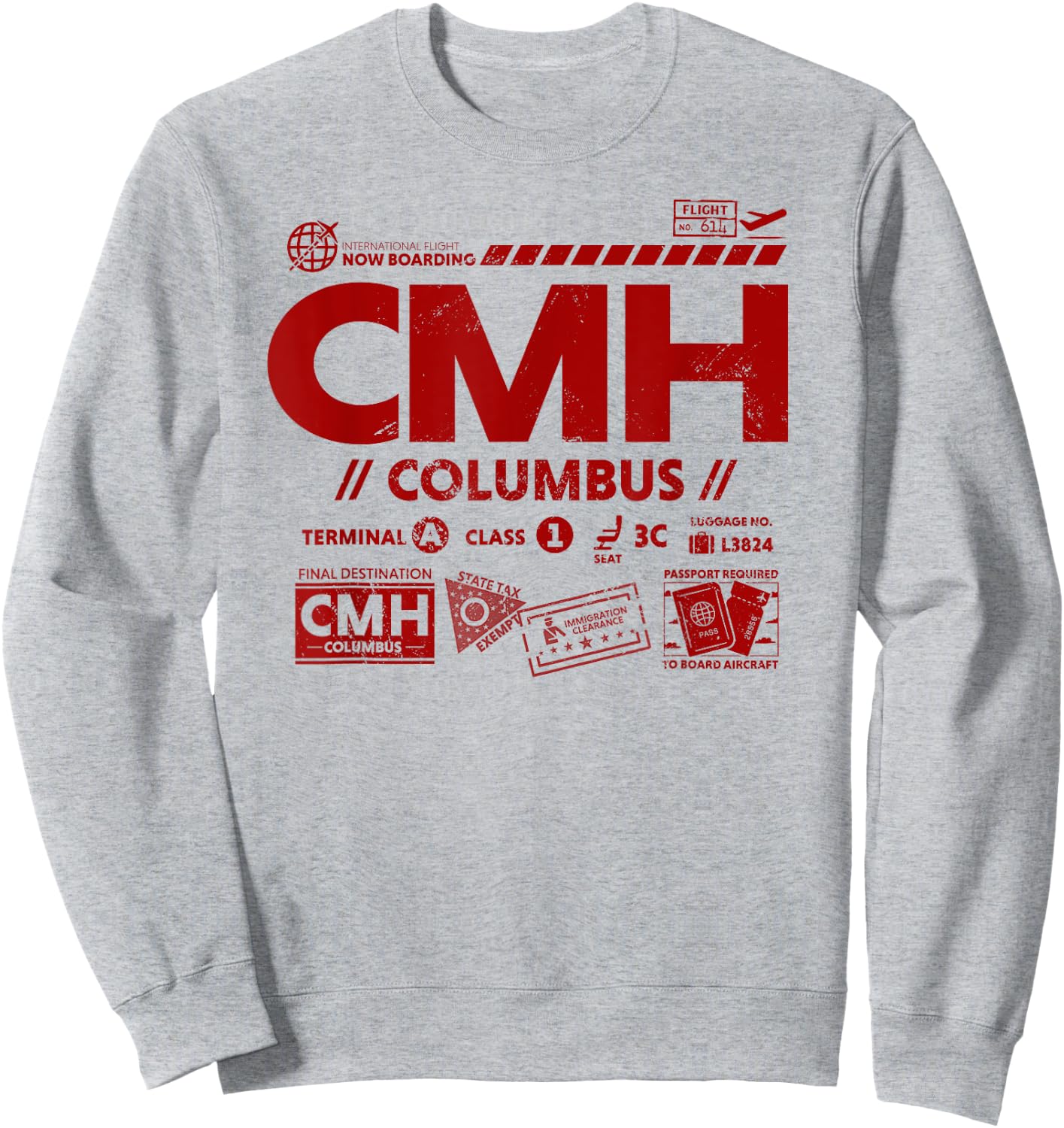 Vintage Columbus CMH Airport Code Travel Day Retro Ohio Tag Sweatshirt - Sweatshirt | Ash