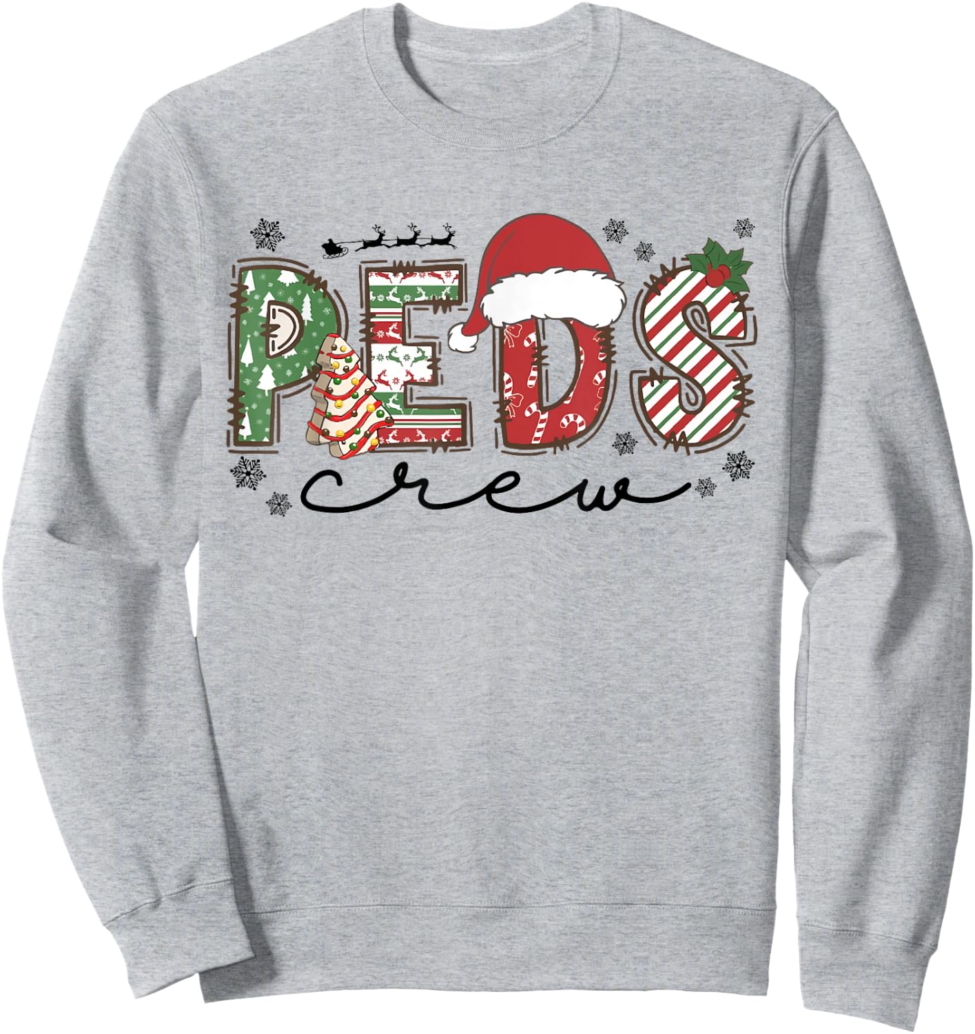 Funny Pediatric Nurse Christmas PEDS Crew Nursing Cute Xmas Sweatshirt - Sweatshirt | Ash