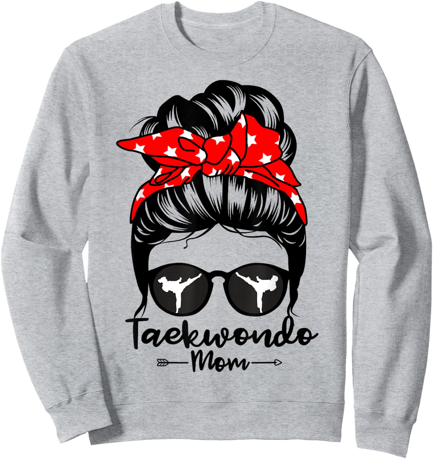Taekwondo Mom Messy Bun Hair Funny Taekwondo Athlete Mom Sweatshirt - Sweatshirt | Ash