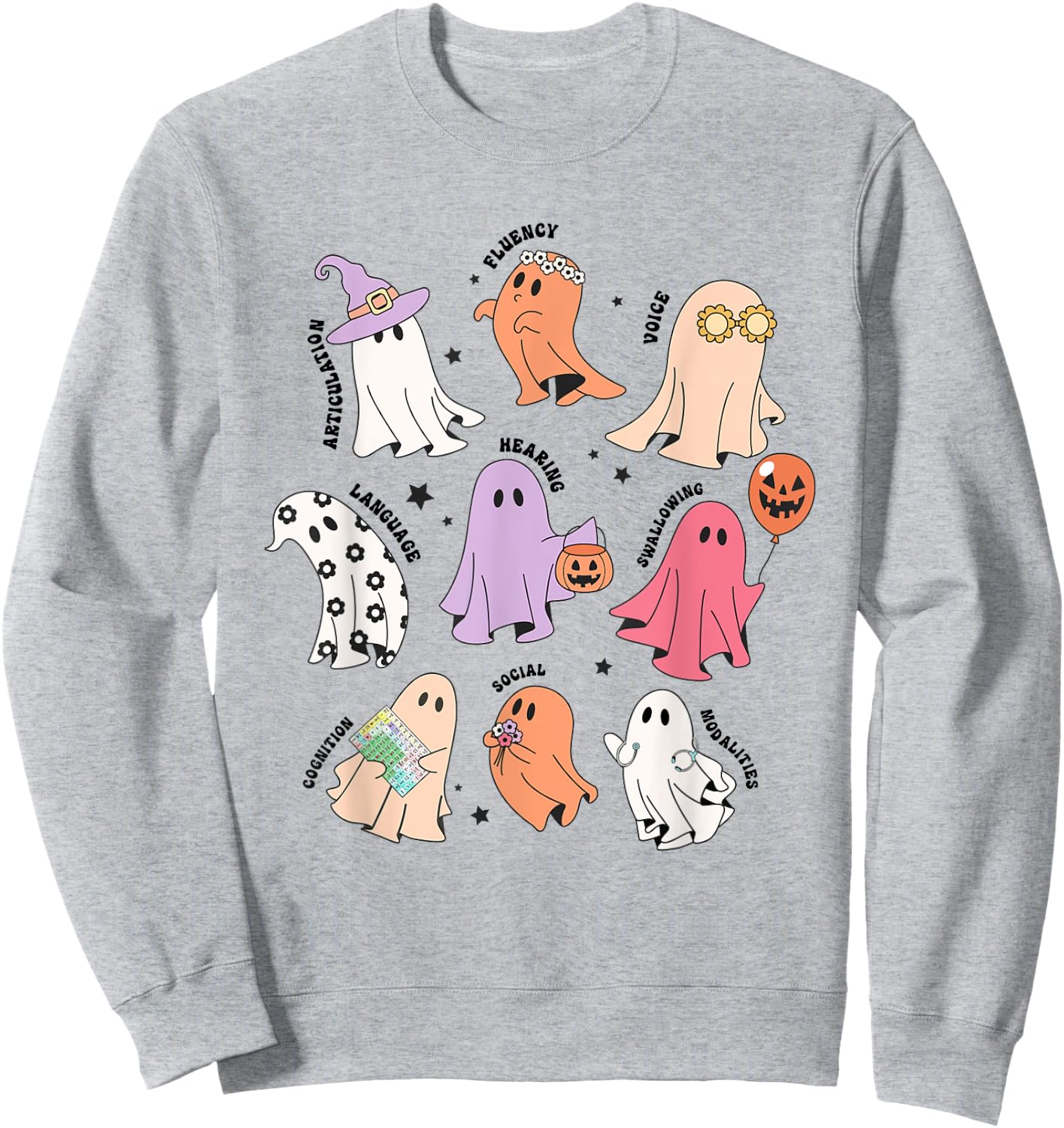 Ghost Friends Halloween AAC SLP Squad Speech Language Sweatshirt - Sweatshirt | Ash