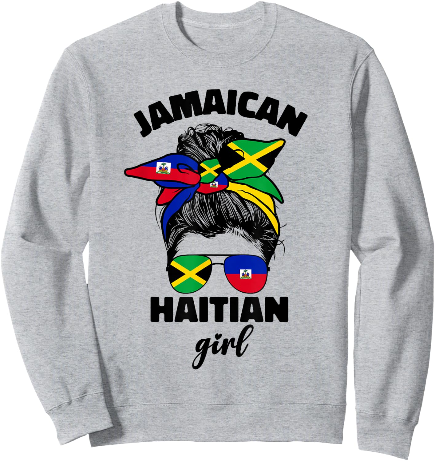 Half Jamaican Haitian Jamaica Flag Haiti Ayiti Girl Women Sweatshirt - Sweatshirt | Ash