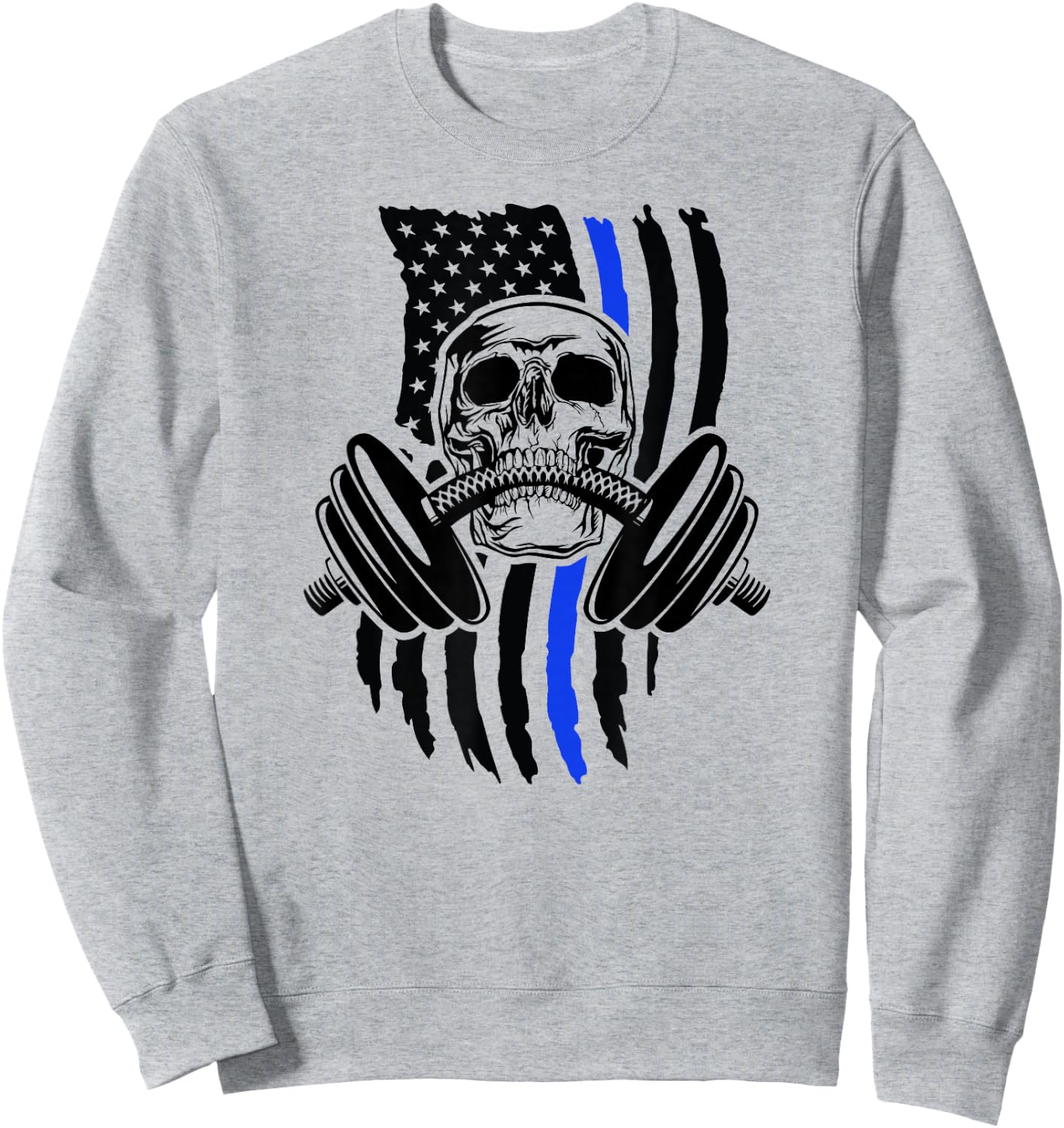 Thin Blue Line Law Enforcement Police Fitness Skeleton Sweatshirt - Sweatshirt | Ash