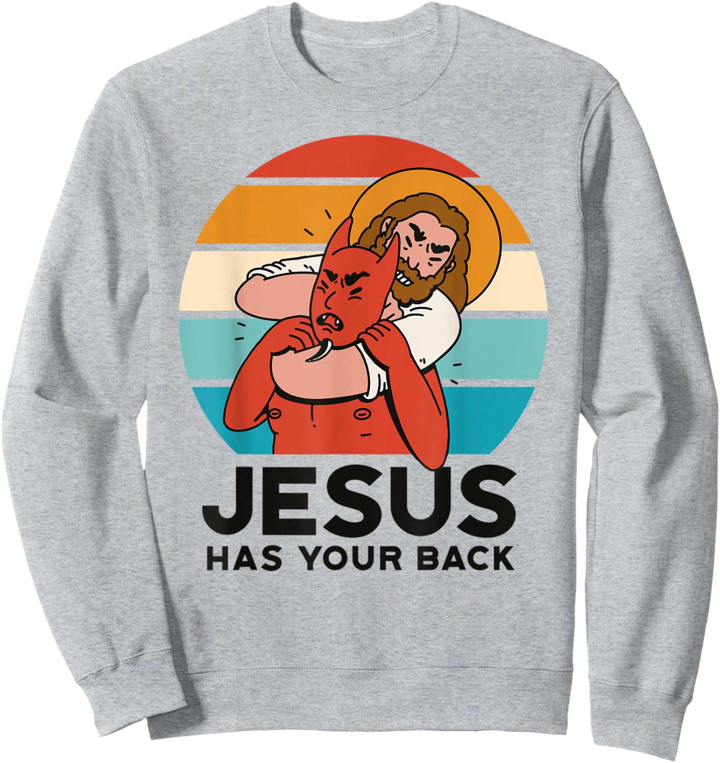 Jesus Has Your Back The Devil Sunset Graphic Funny Christian Sweatshirt - Sweatshirt | Ash