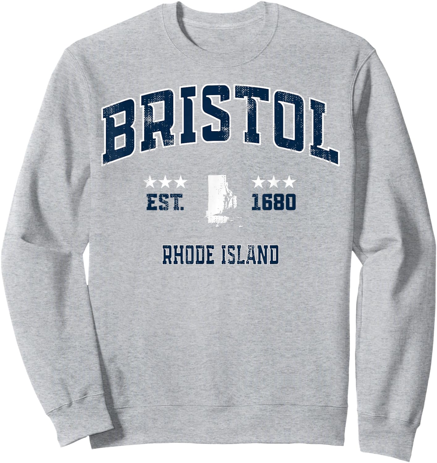Bristol Rhode Island RI Vintage Athletic Navy Sports Sweatshirt - Sweatshirt | Ash