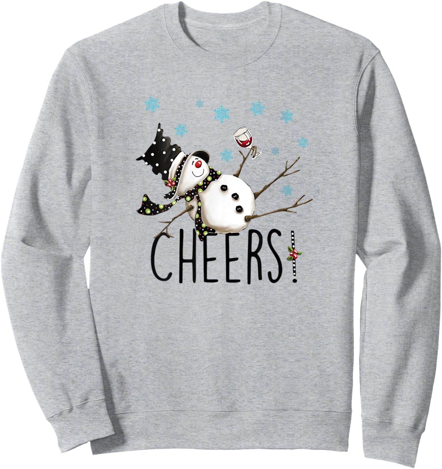 Cheers Snowman And Wine Christmas Apparel & Clothing Sweatshirt - Sweatshirt | Ash