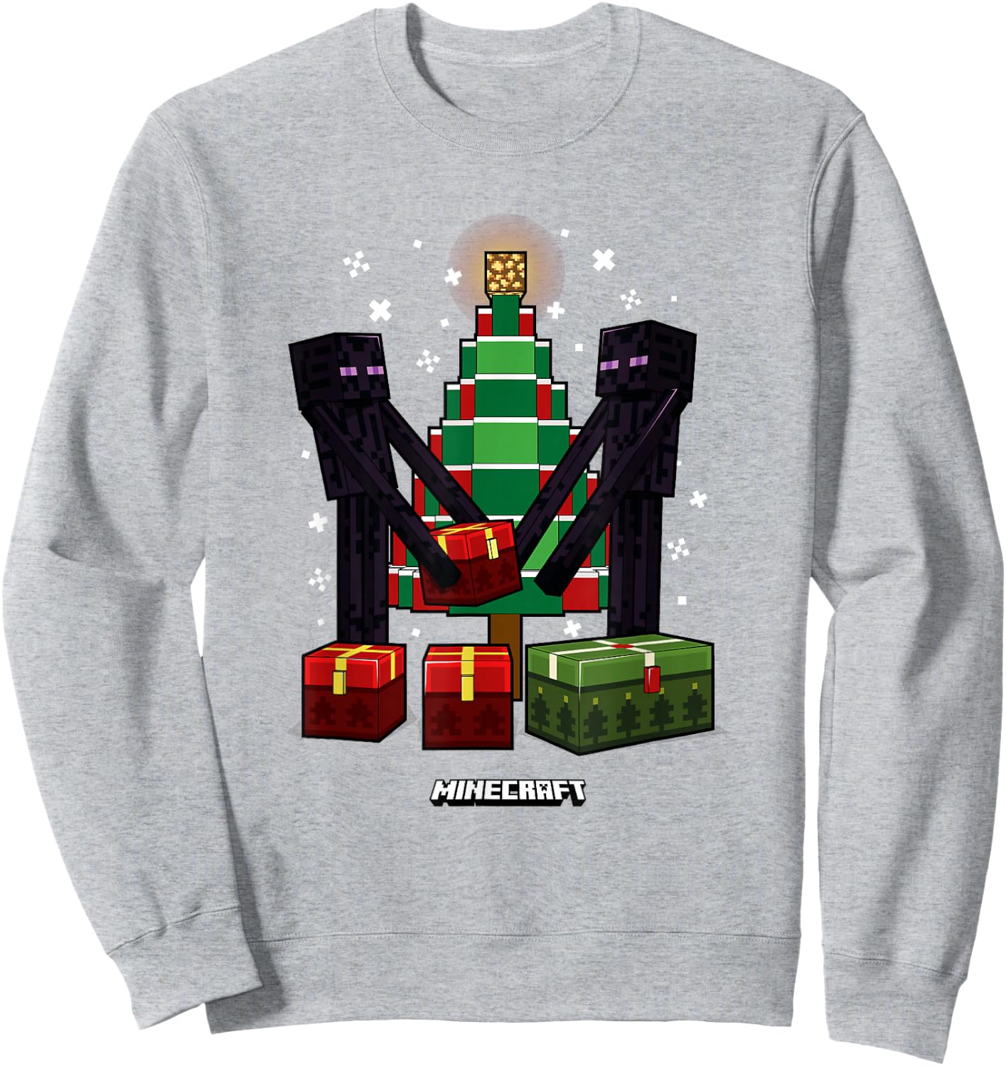 Minecraft Christmas Endermen Gift Exchange Xmas Tree Sweatshirt - Sweatshirt | Ash