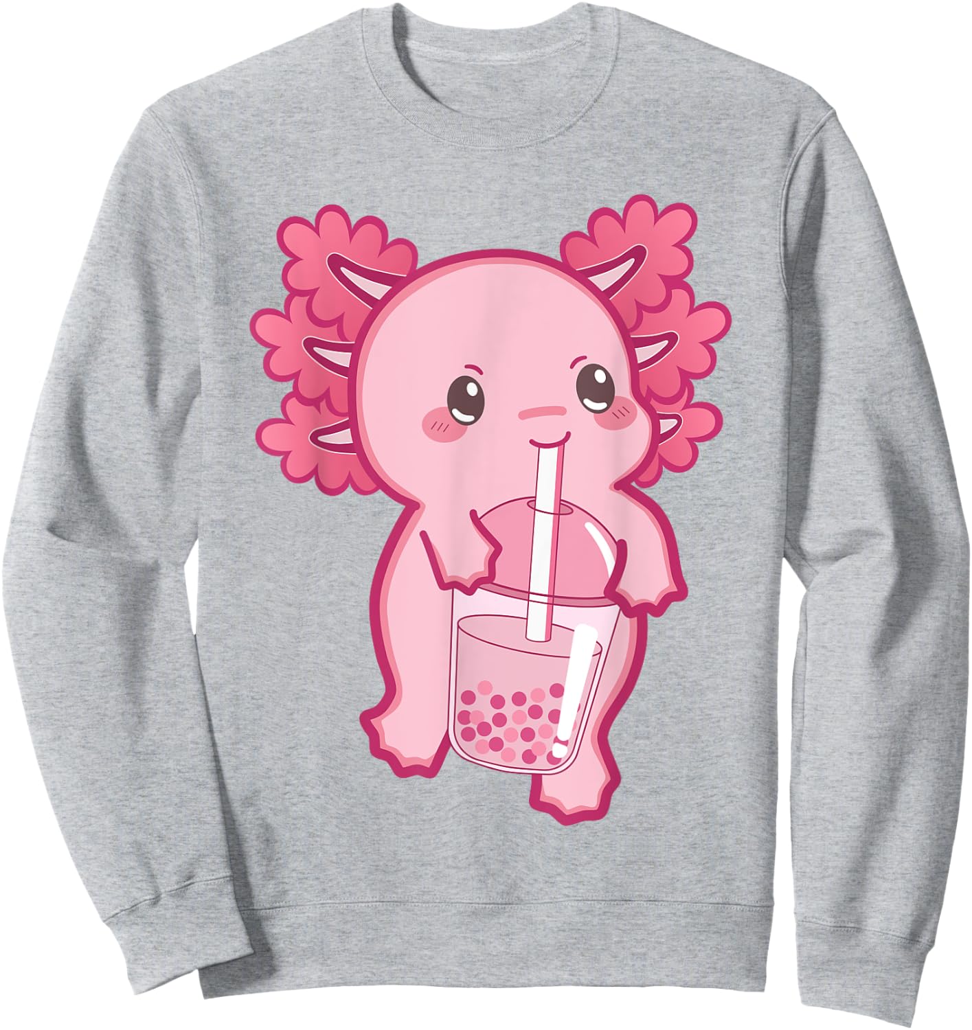 Kawaii Axolotl Boba Bubble Tea Teen Girl Kids Japanese Anime Sweatshirt - Sweatshirt | Ash