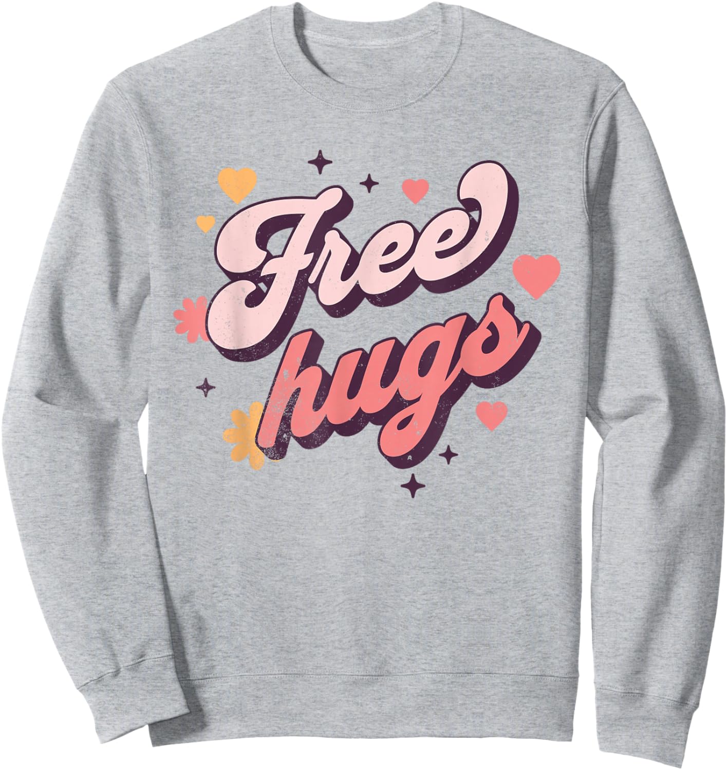 Aesthethic Free hugs Day, Retro Vintage Free Hug Day Hugging Sweatshirt - Sweatshirt | Ash