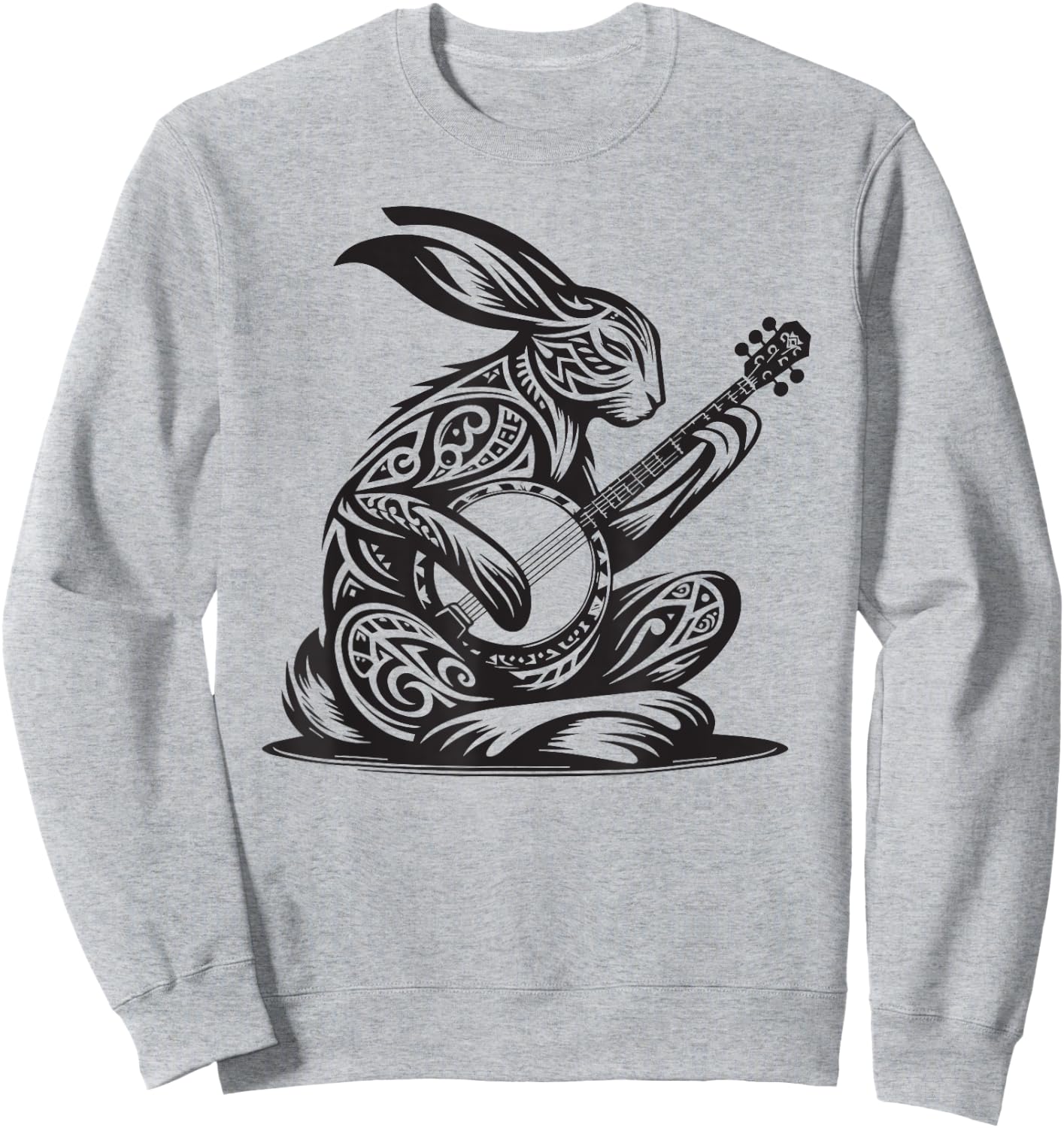 Bunny Rabbit Playing Banjo Tribal Art Music Festival Zen Sweatshirt - Sweatshirt | Ash