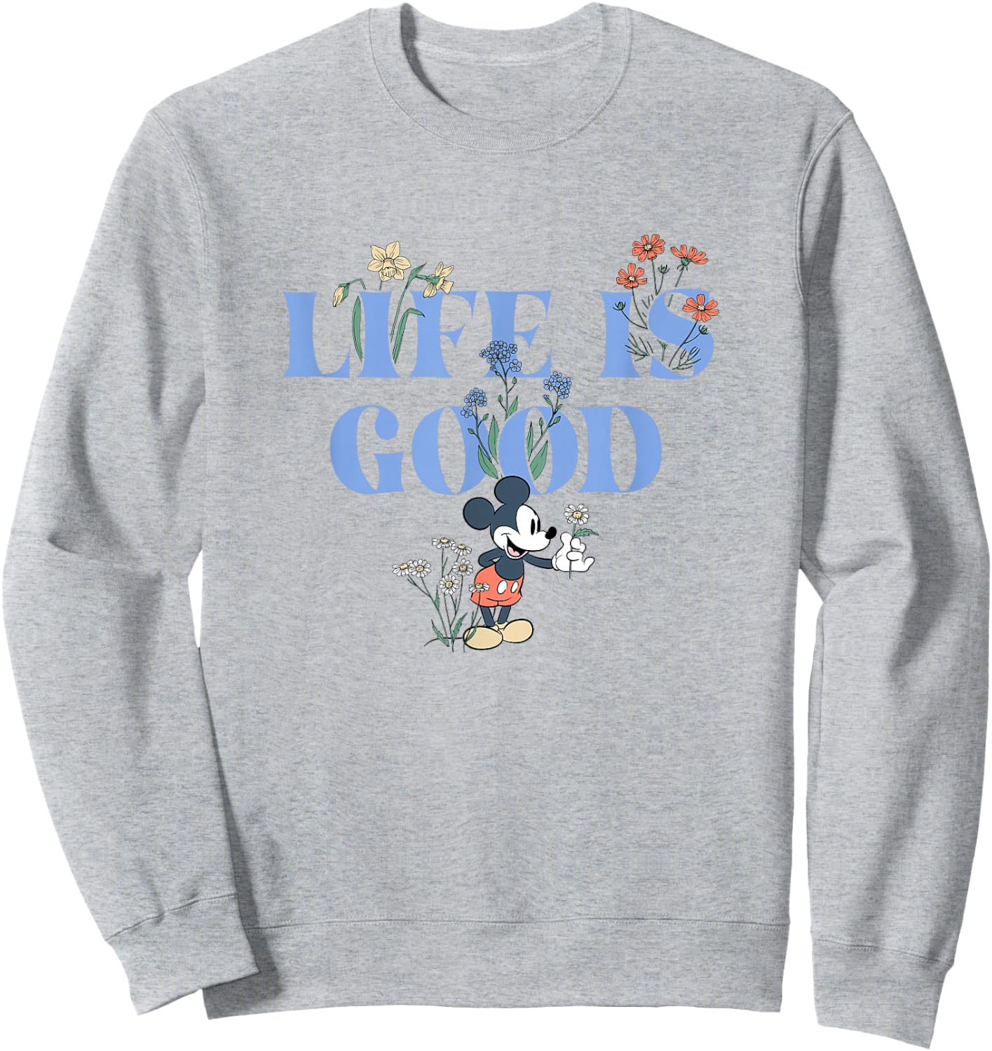 Disney Mickey and Friends Life is Good Vintage Cute Logo Sweatshirt - Sweatshirt | Ash