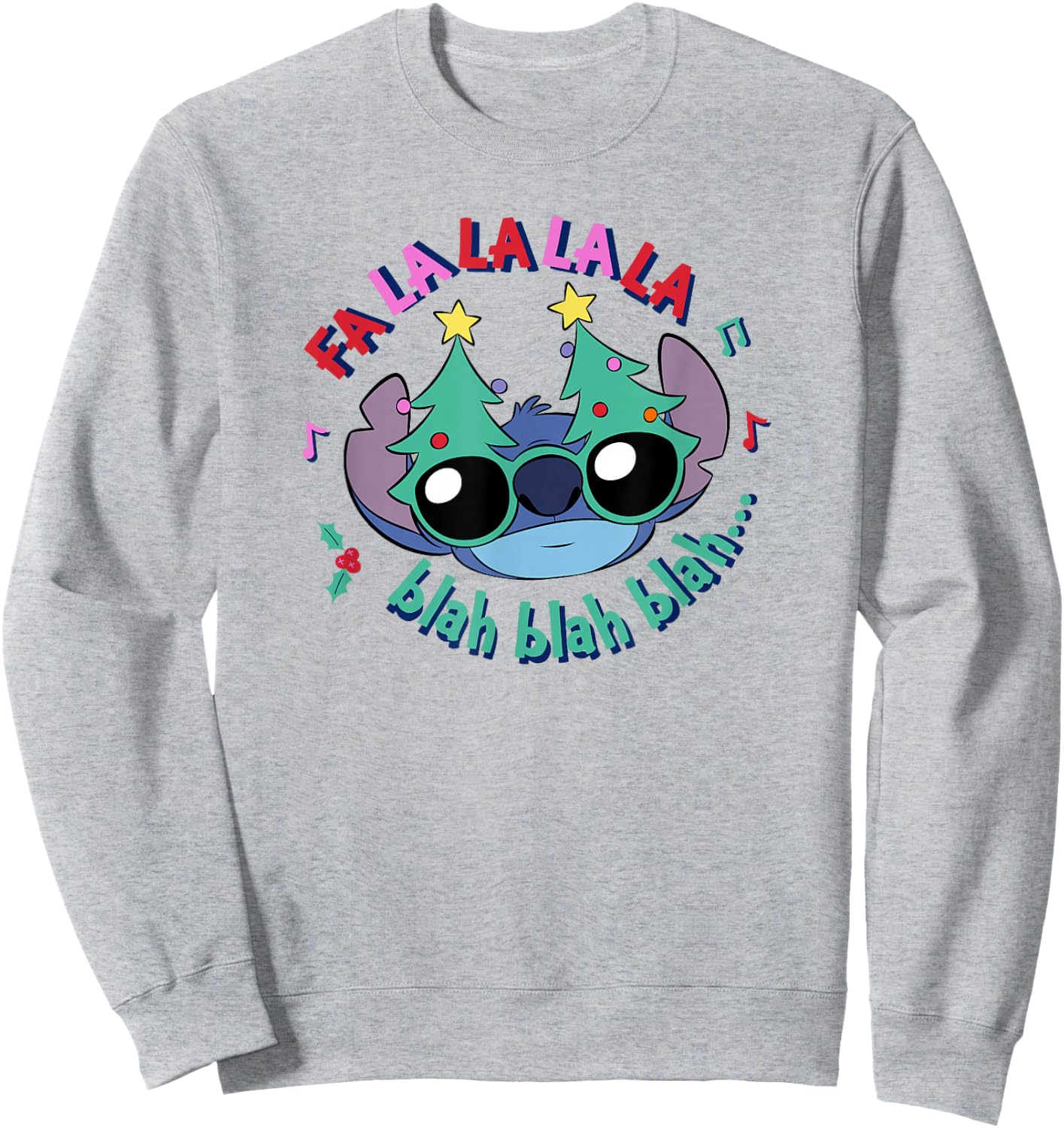 Disney Lilo & Stitch Christmas Fa La Blah Big Face Sweatshirt - Sweatshirt | Ash