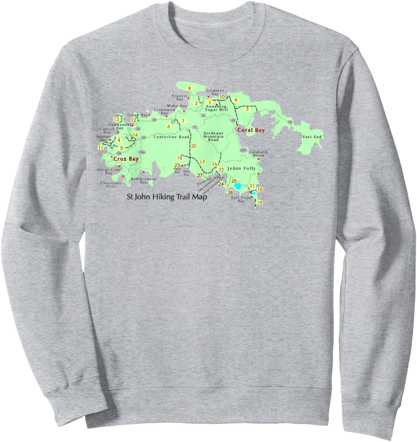 U.S. Virgin Islands Saint John Hiking Trail Map Hiker Gear Sweatshirt - Sweatshirt | Ash