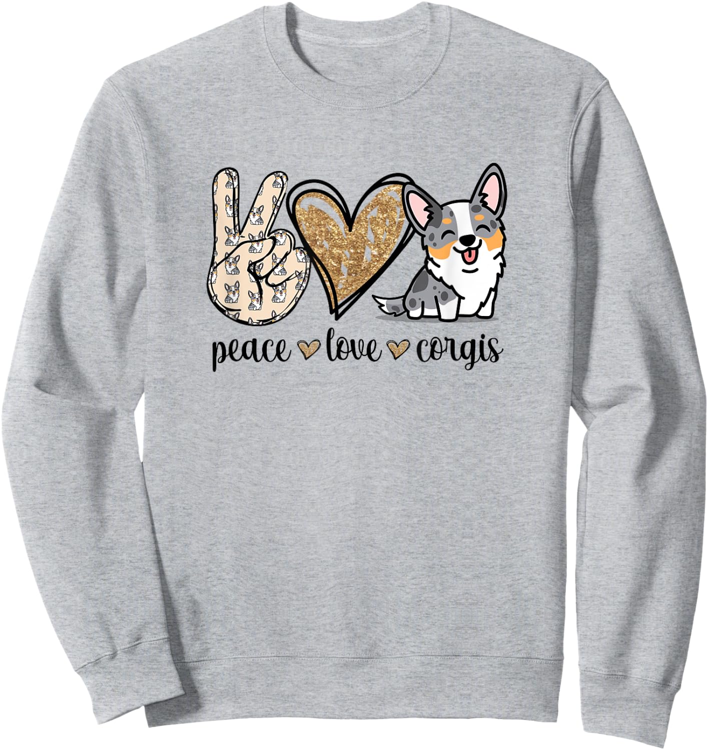 Funny Kawaii Peace Love Cardigan Blue Merle Corgi Lover Sweatshirt - Sweatshirt | Ash