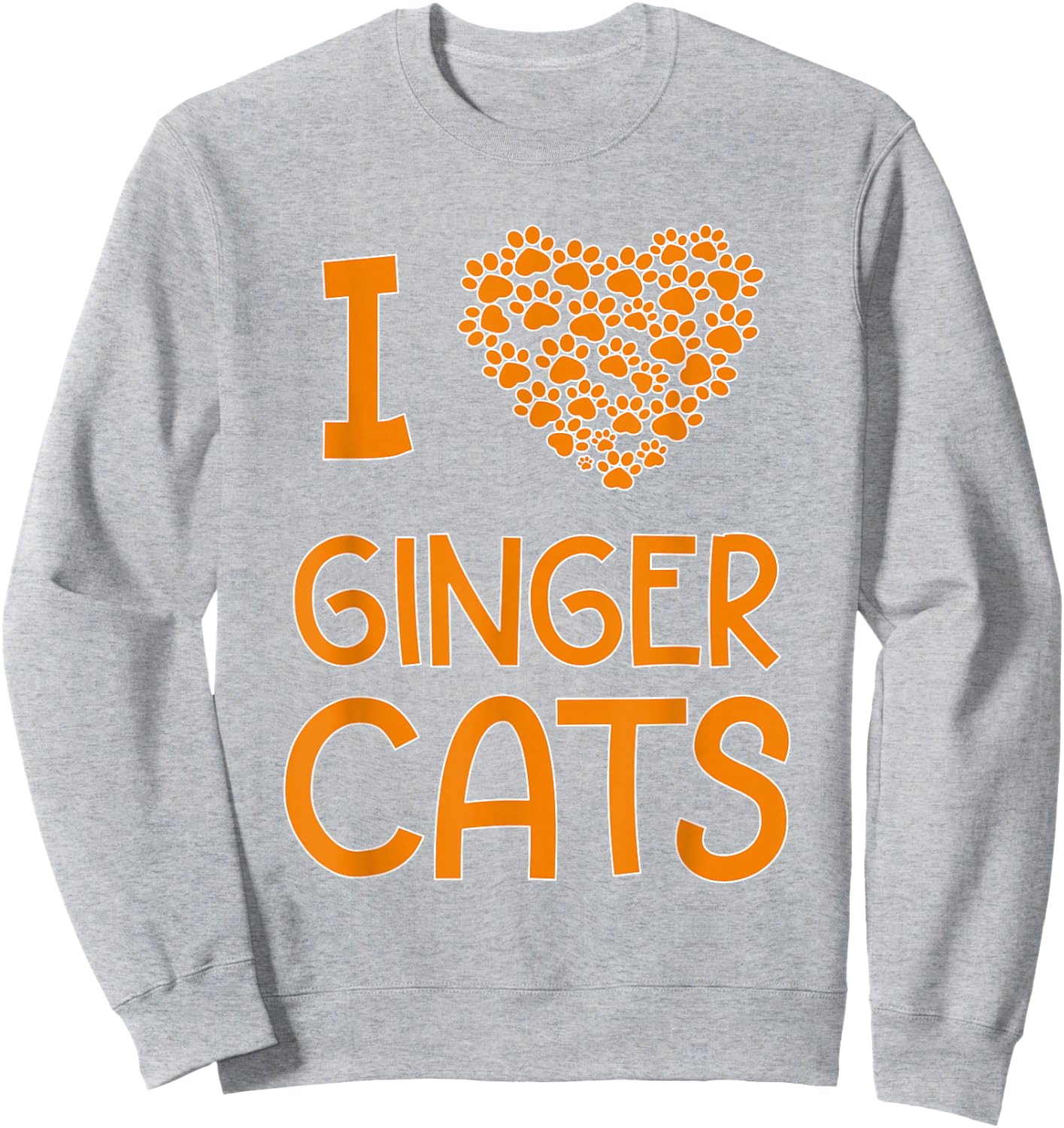 I Love Ginger Cats Cat Lover Paw Print Heart Sweatshirt - Sweatshirt | Ash