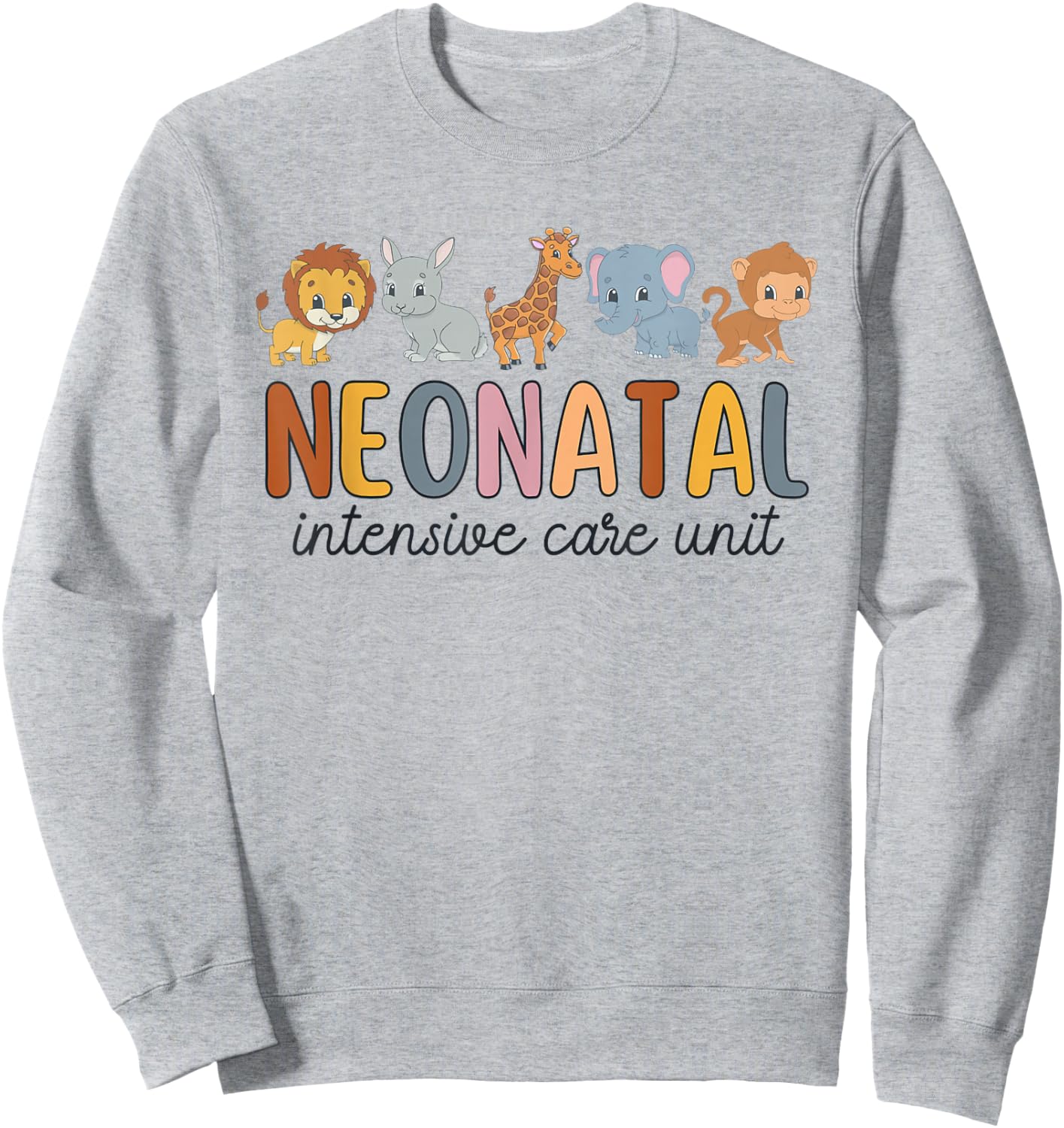 Women Groovy Neonatal Intensive Care Unit Animals NICU Nurse Sweatshirt - Sweatshirt | Ash