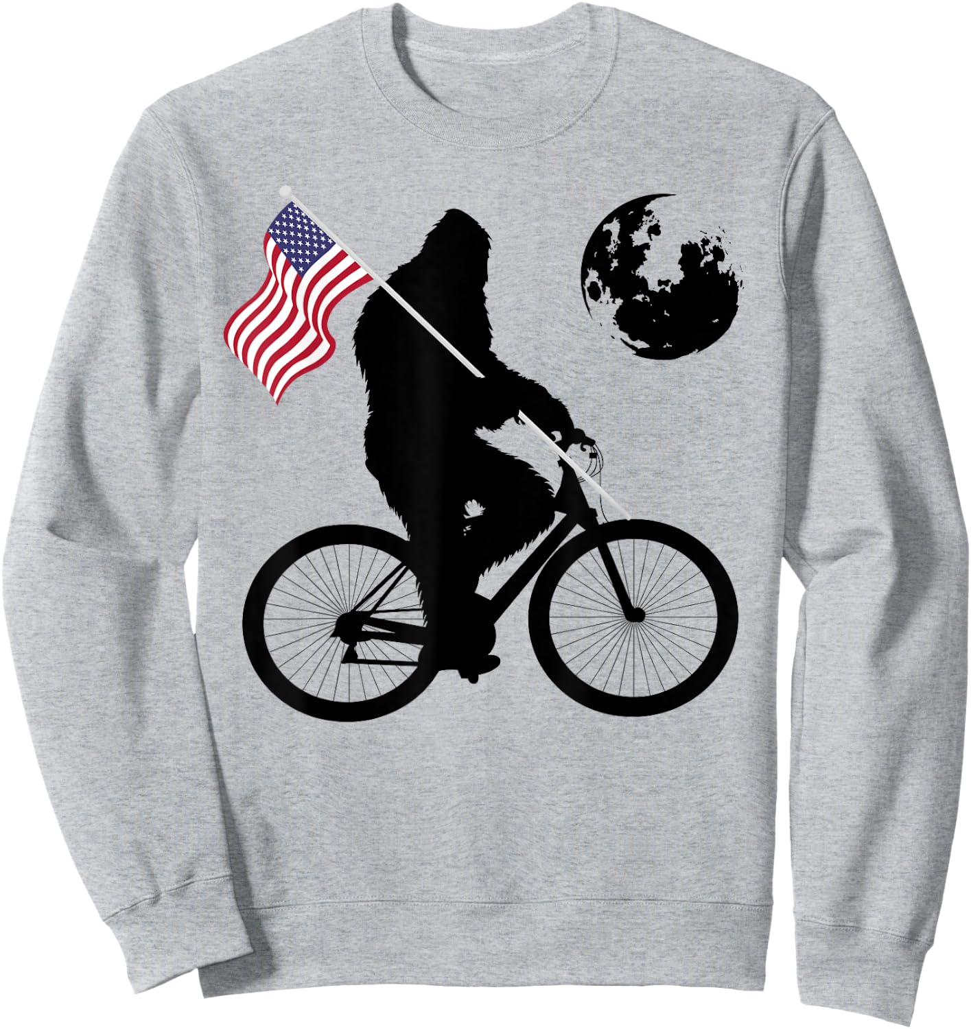 Funny Bigfoot Riding Bike For Bikers Sasquatch American flag Women Kids Men Sweatshirt - Sweatshirt | Ash
