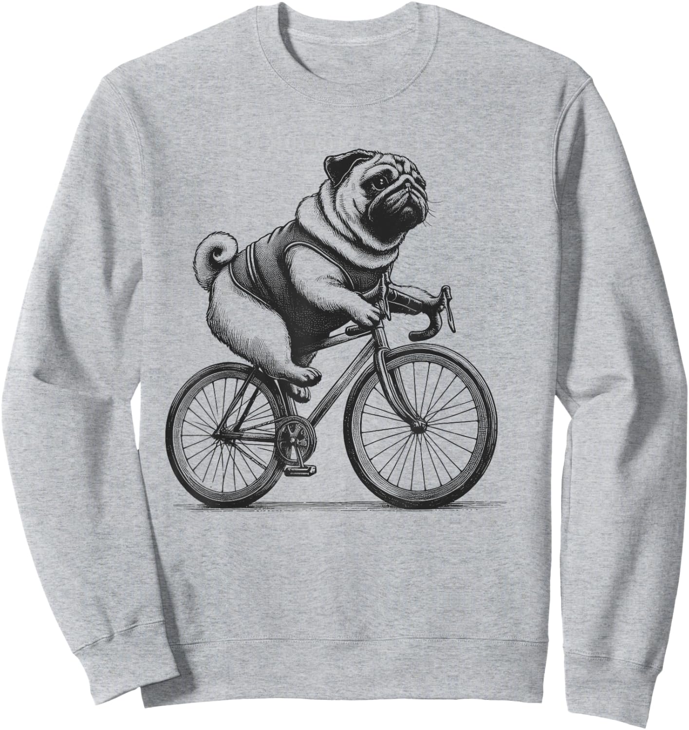 Pug Dog Riding a Bike Bicycle Biker Cycling Sweatshirt - Sweatshirt | Ash