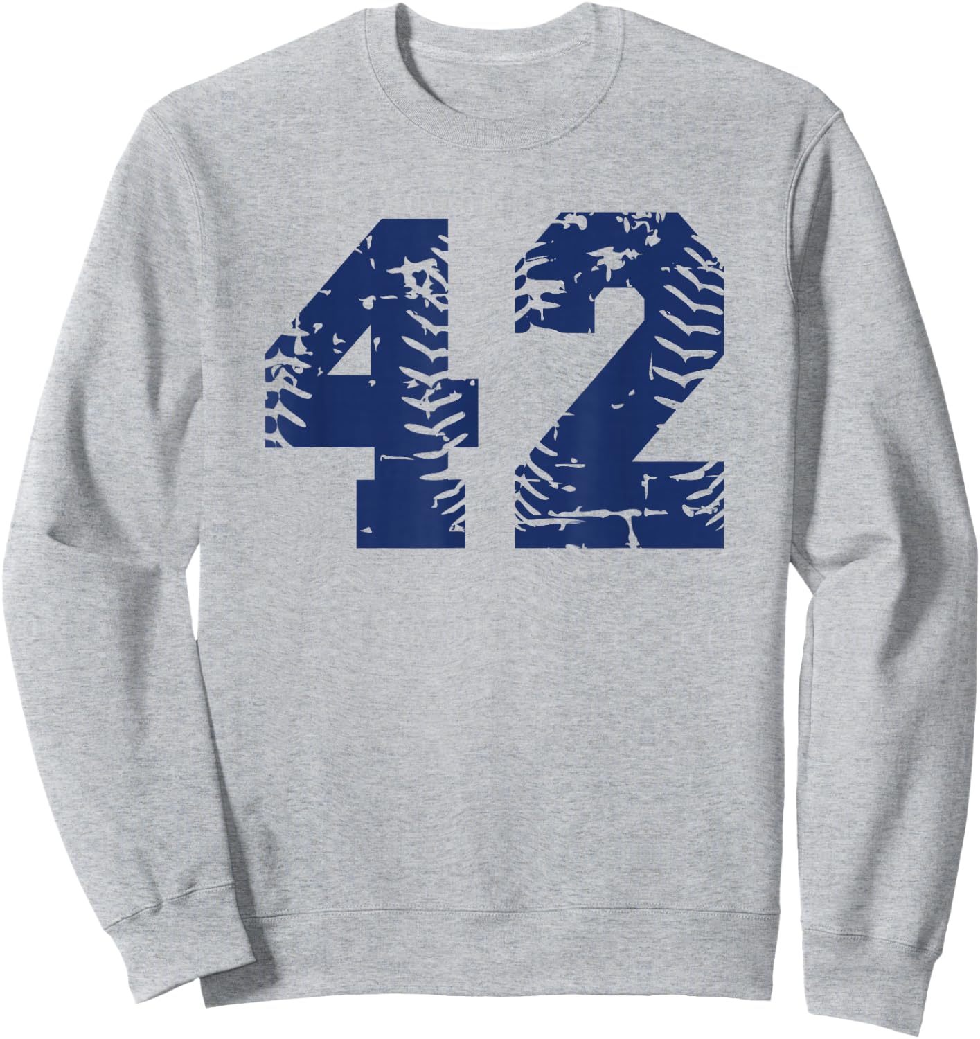 Number #42 Baseball Softball Blue Vintage Varsity Number Sweatshirt - Sweatshirt | Ash