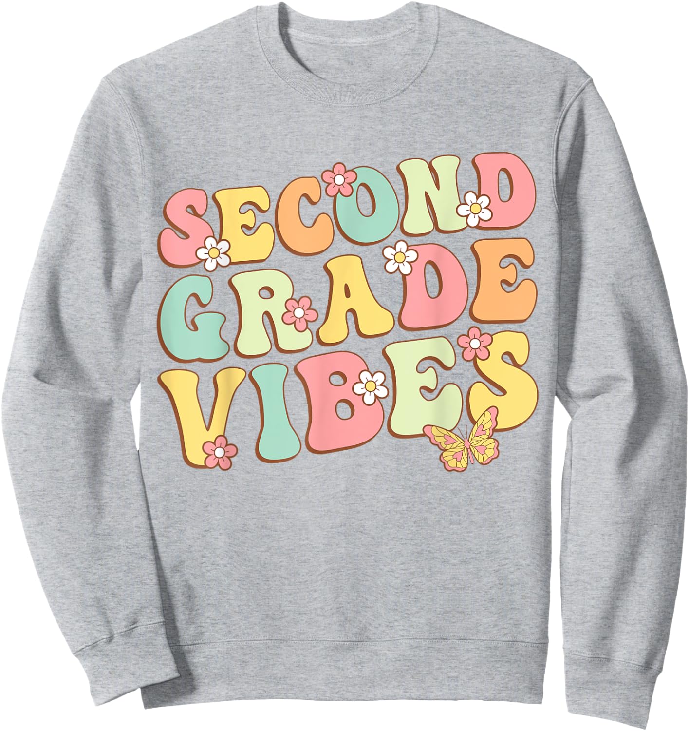 Second Grade Vibes Hello Team 2nd Grade Teacher Kids Retro Sweatshirt - Sweatshirt | Ash