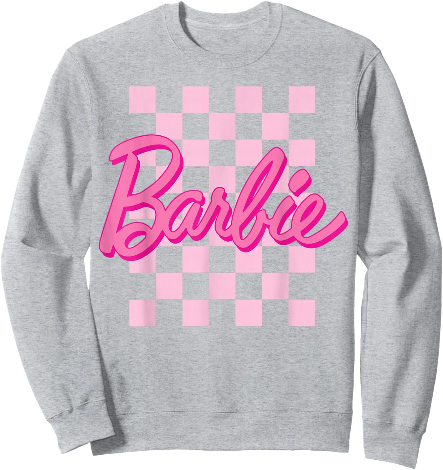 Barbie - Barbie Logo Checkered Background Short Sleeve , Small Sweatshirt - Sweatshirt | Ash