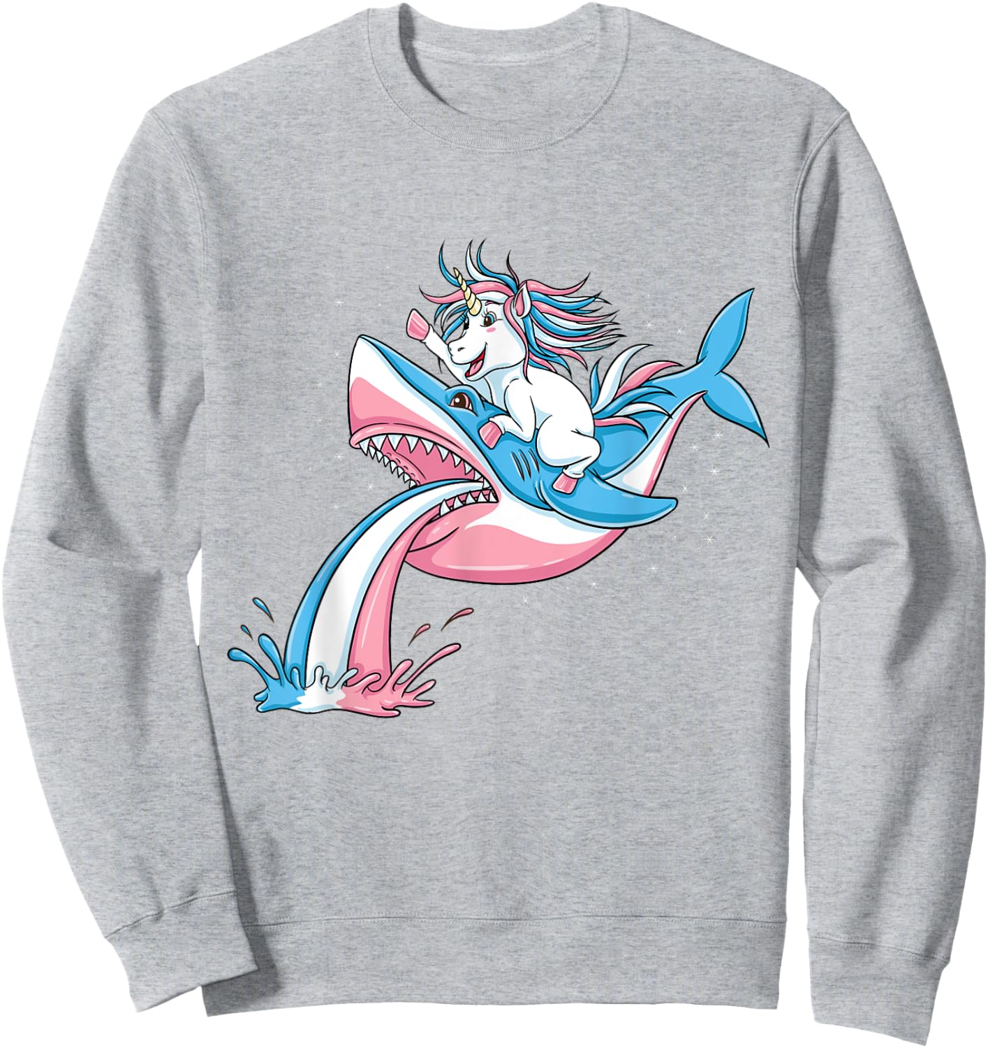 Unicorn Riding Trans Pride Shark Transgender Sweatshirt - Sweatshirt | Ash