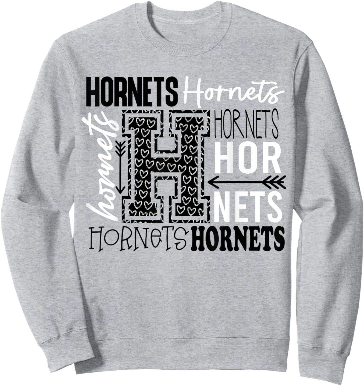 Hornets School Spirit Typography Back to School Sweatshirt - Sweatshirt | Ash