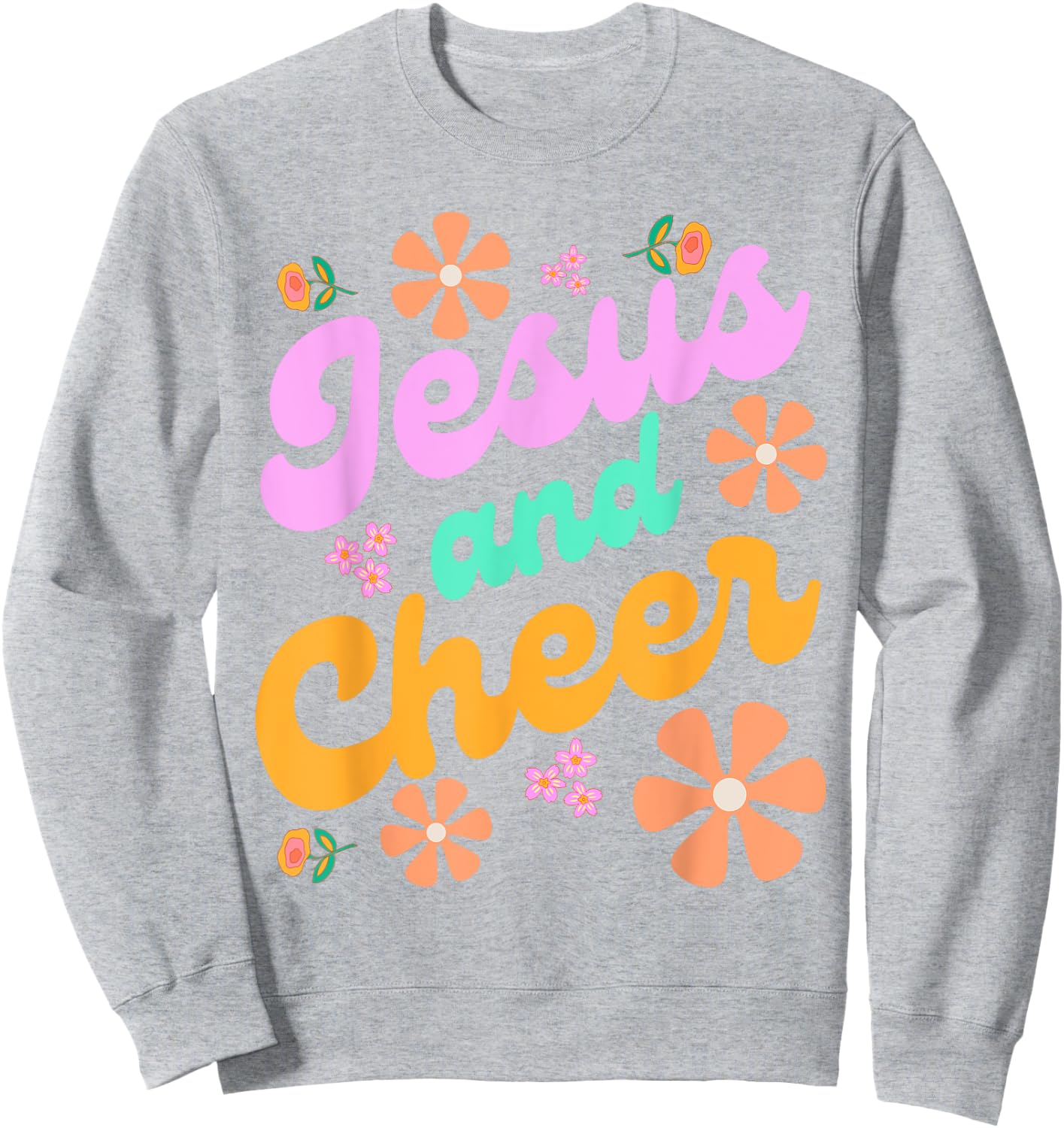 Jesus and Cheer Cheerleading Coach Funny Groovy y2k Chrstian Sweatshirt - Sweatshirt | Ash