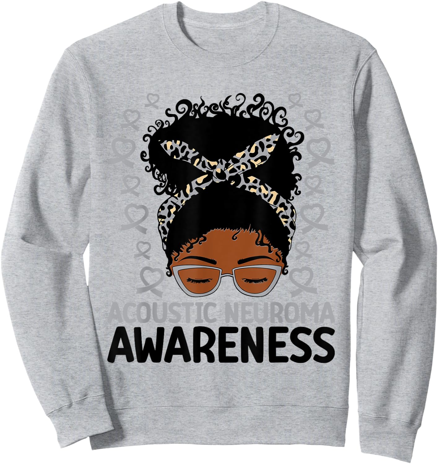 Acoustic Neuroma Awareness Women Messy Bun Gray Ribbon Sweatshirt - Sweatshirt | Ash