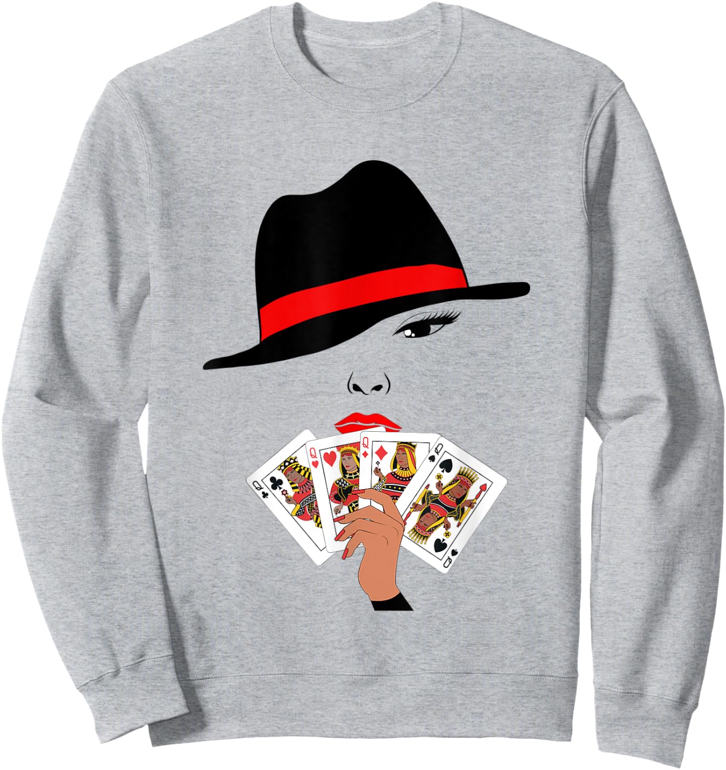 Melanin Queens Playing Cards Poker Player Gambling Hand Sweatshirt - Sweatshirt | Ash