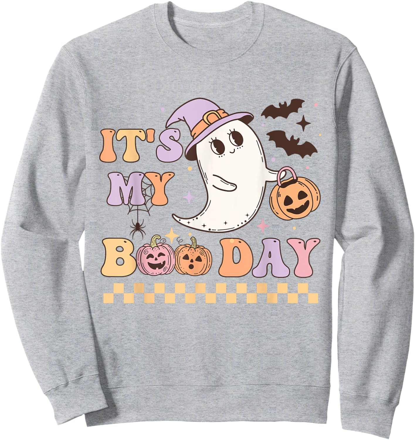 Funny Its My Boo Day Cute Halloween Birthday Ghost Pink Bow Sweatshirt - Sweatshirt | Ash