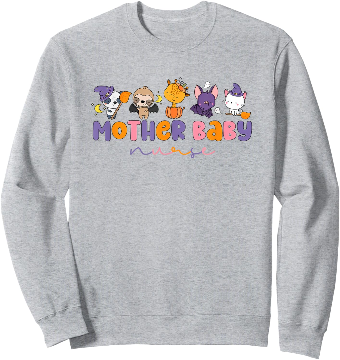 Retro Mother Baby Nurse Halloween Animal Postpartum Nursing Sweatshirt - Sweatshirt | Ash