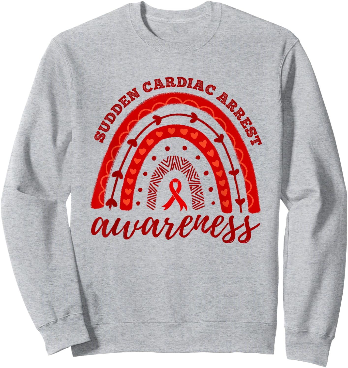 Rainbow Red Ribbon Sudden Cardiac Arrest Awareness Sweatshirt - Sweatshirt | Ash