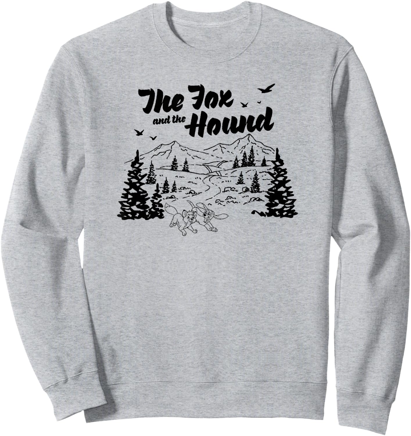 Disney The Fox and the Hound Friends Landscape Vintage Logo Sweatshirt - Sweatshirt | Ash