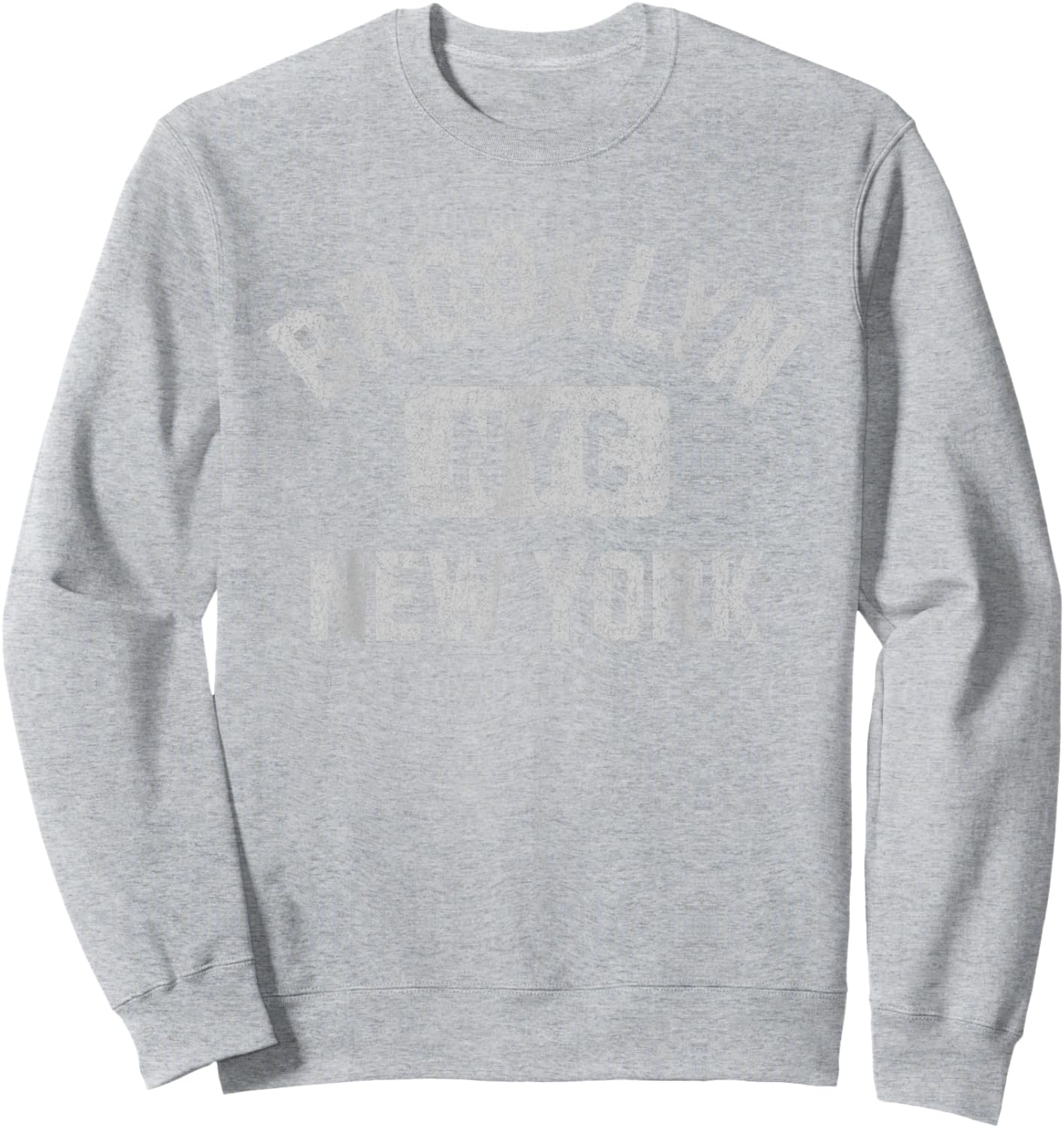 Brooklyn New York NYC Gym Style White w Distress Gray Print Sweatshirt - Sweatshirt | Ash