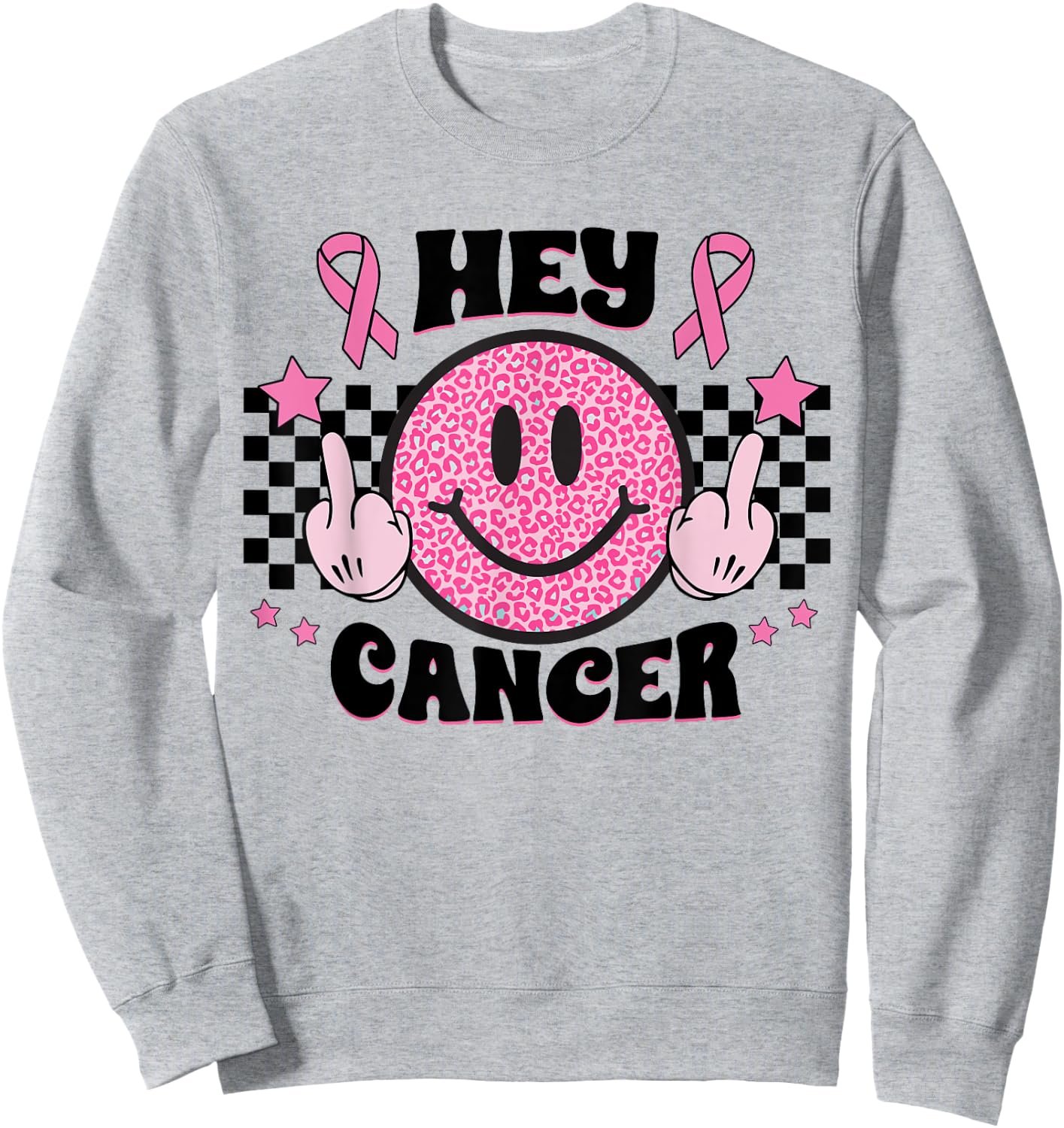 Fuck Cancer Smile Face Pink Ribbon Breast Cancer Awareness Sweatshirt - Sweatshirt | Ash