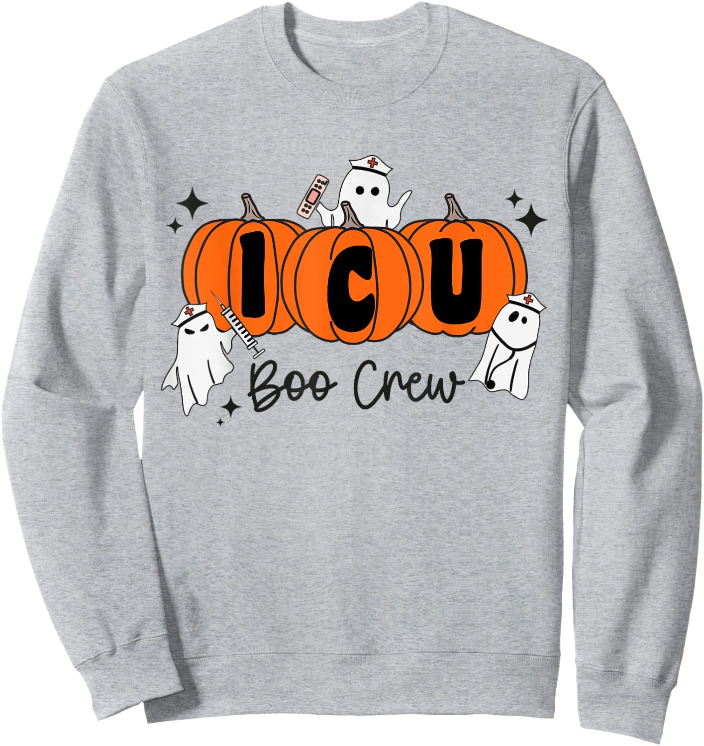 ICU Boo Crew Ghost Pumpkin Costume ICU Nurse Halloween Sweatshirt - Sweatshirt | Ash