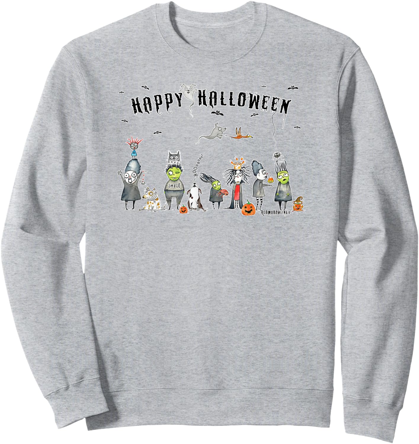 Red and Howling Spooky Friends Halloween Ghosts and Ghouls Sweatshirt - Sweatshirt | Ash