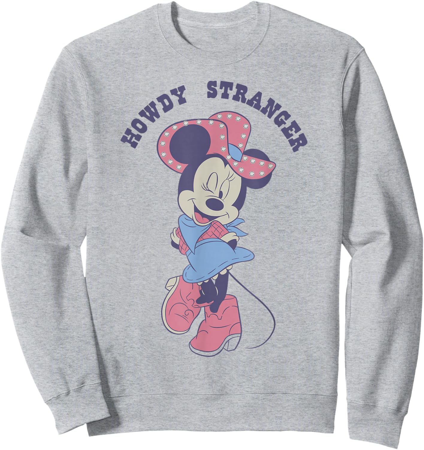 Disney Minnie Mouse Sassy Cowgirl Howdy Stranger Wink Logo Sweatshirt - Sweatshirt | Ash