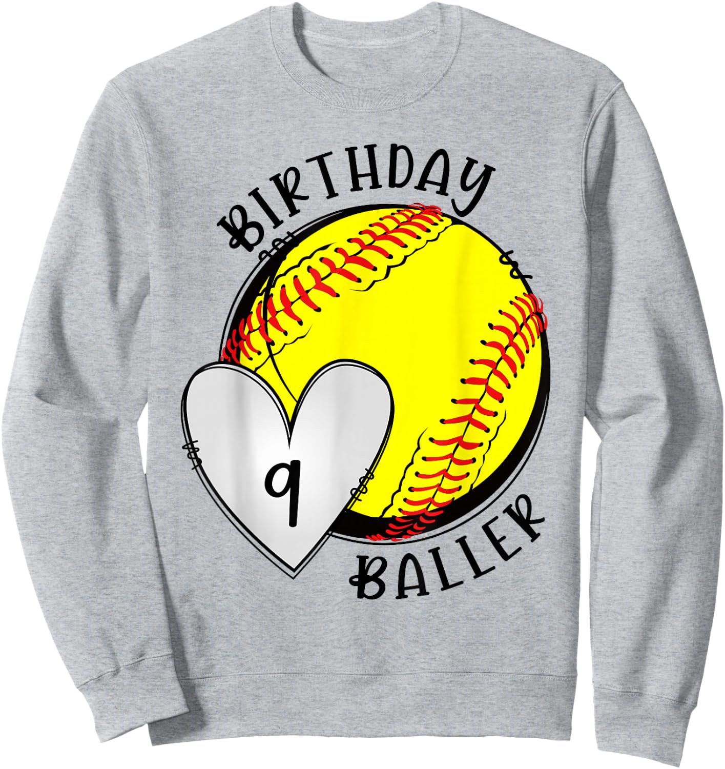 9th Birthday Softball Girl Nine Year Old Softball Player Sweatshirt - Sweatshirt | Ash