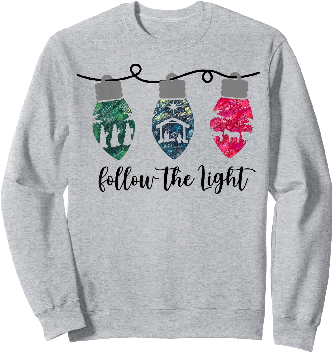 Follow the Light Christ Xmas Light Sweatshirt - Sweatshirt | Ash