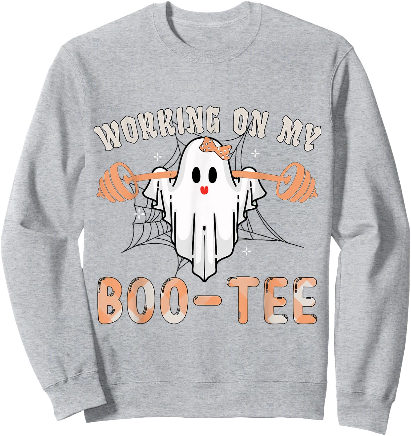 Working On My Bootee Ghost Boo Gym Spooky Funny Halloween Sweatshirt - Sweatshirt | Ash