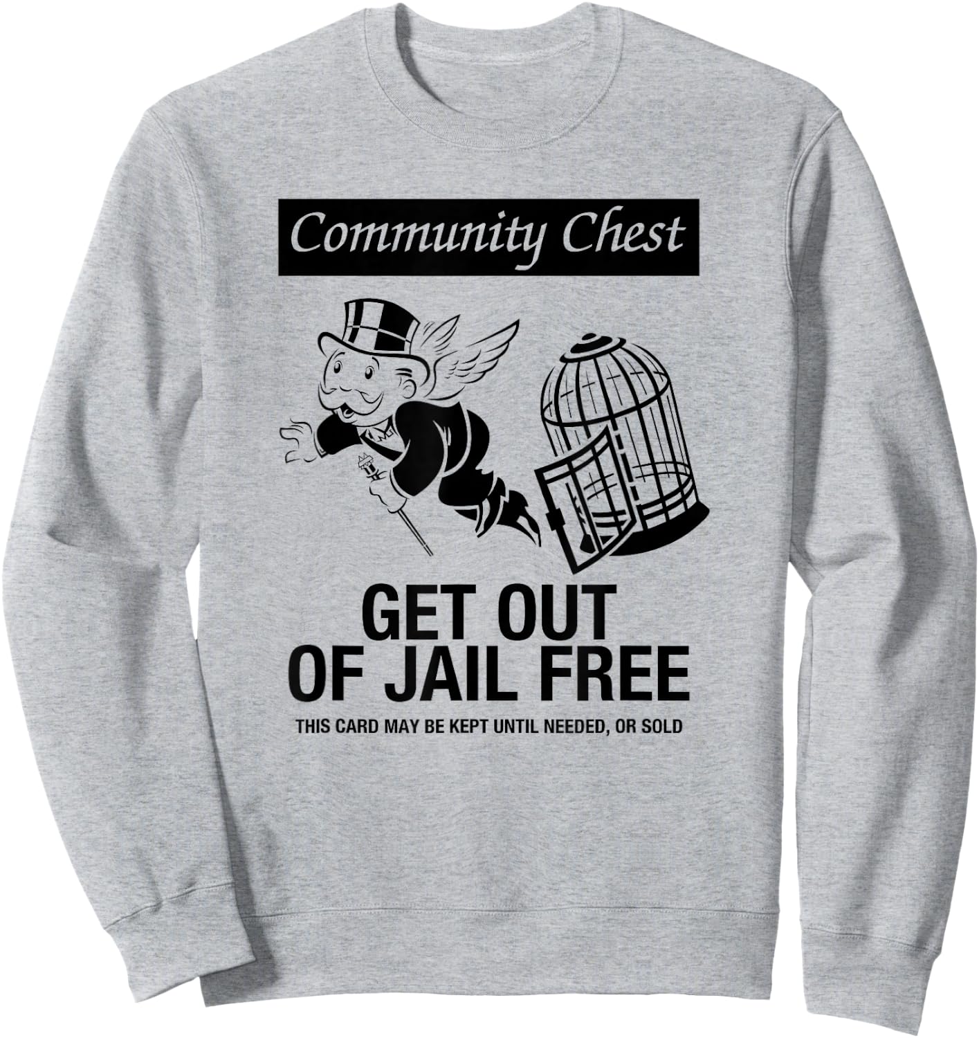 Monopoly Mr. Monopoly Get Out Of Jail Free Logo Sweatshirt - Sweatshirt | Ash