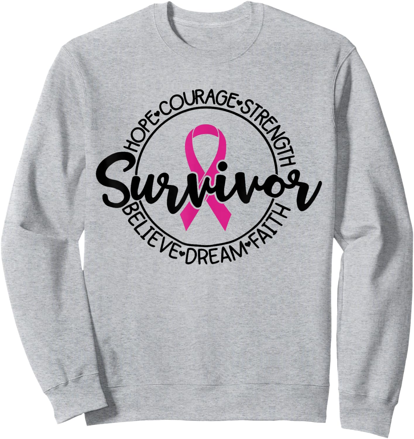 Cancer Awareness Survivor Pink Ribbon Breast Cancer Support Sweatshirt - Sweatshirt | Ash