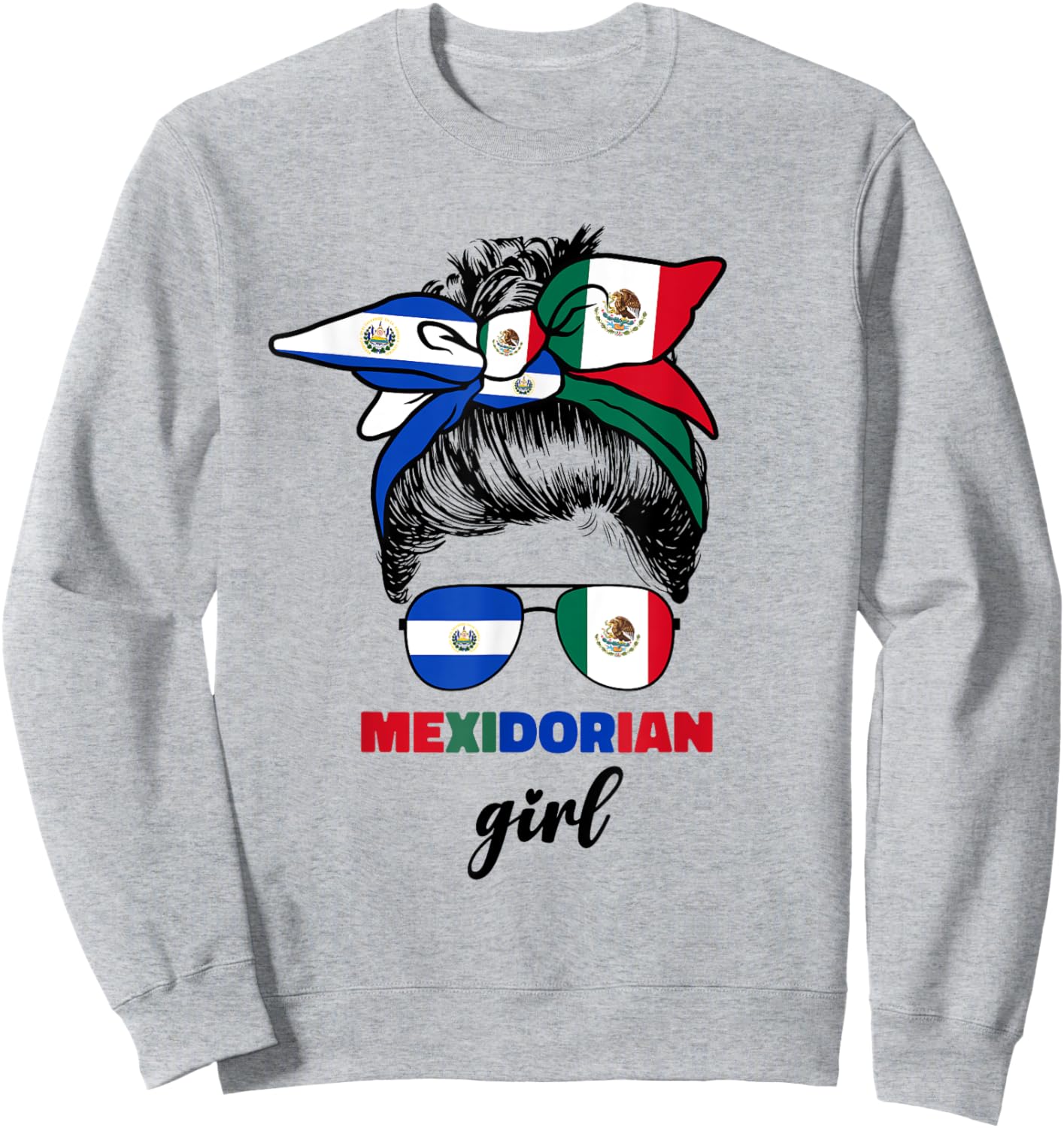 Half Mexican And Salvadorian Mexico El Salvador Flag Girl Sweatshirt - Sweatshirt | Ash