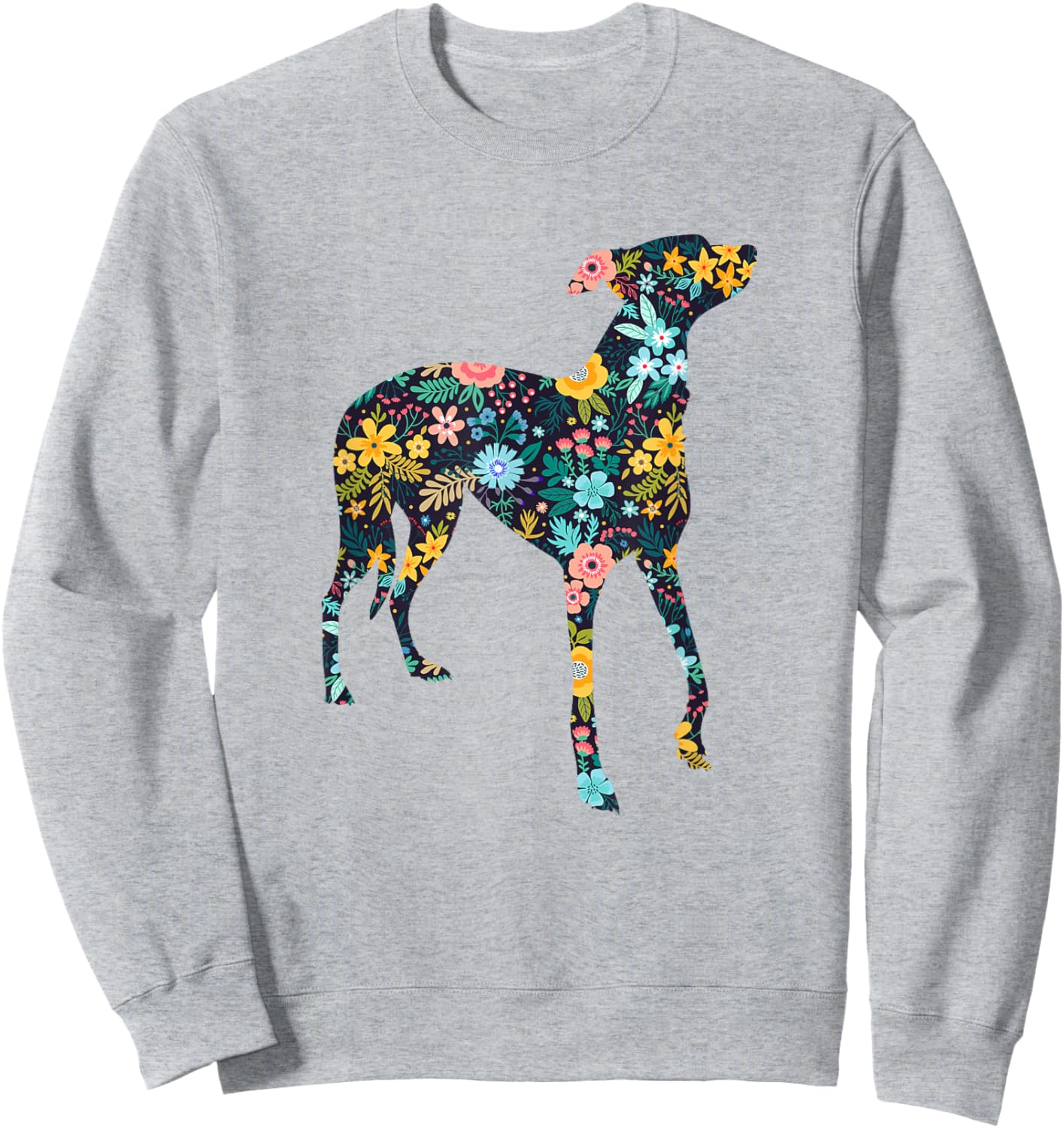 Greyhound Floral Dog Silhouette Graphic Sweatshirt - Sweatshirt | Ash