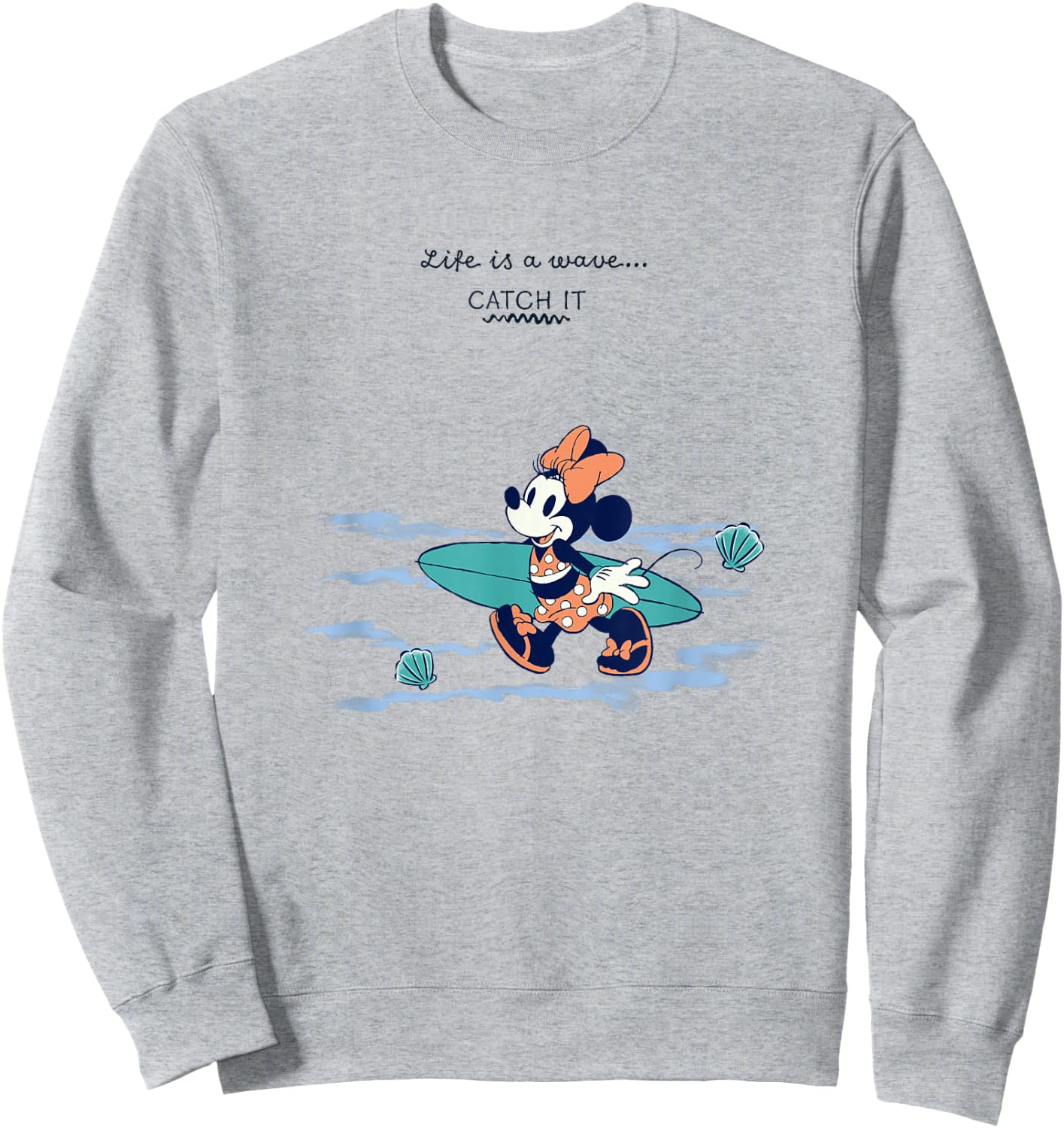 Disney Minnie Mouse Life Is A Wave Catch It Vintage Surfer Sweatshirt - Sweatshirt | Ash